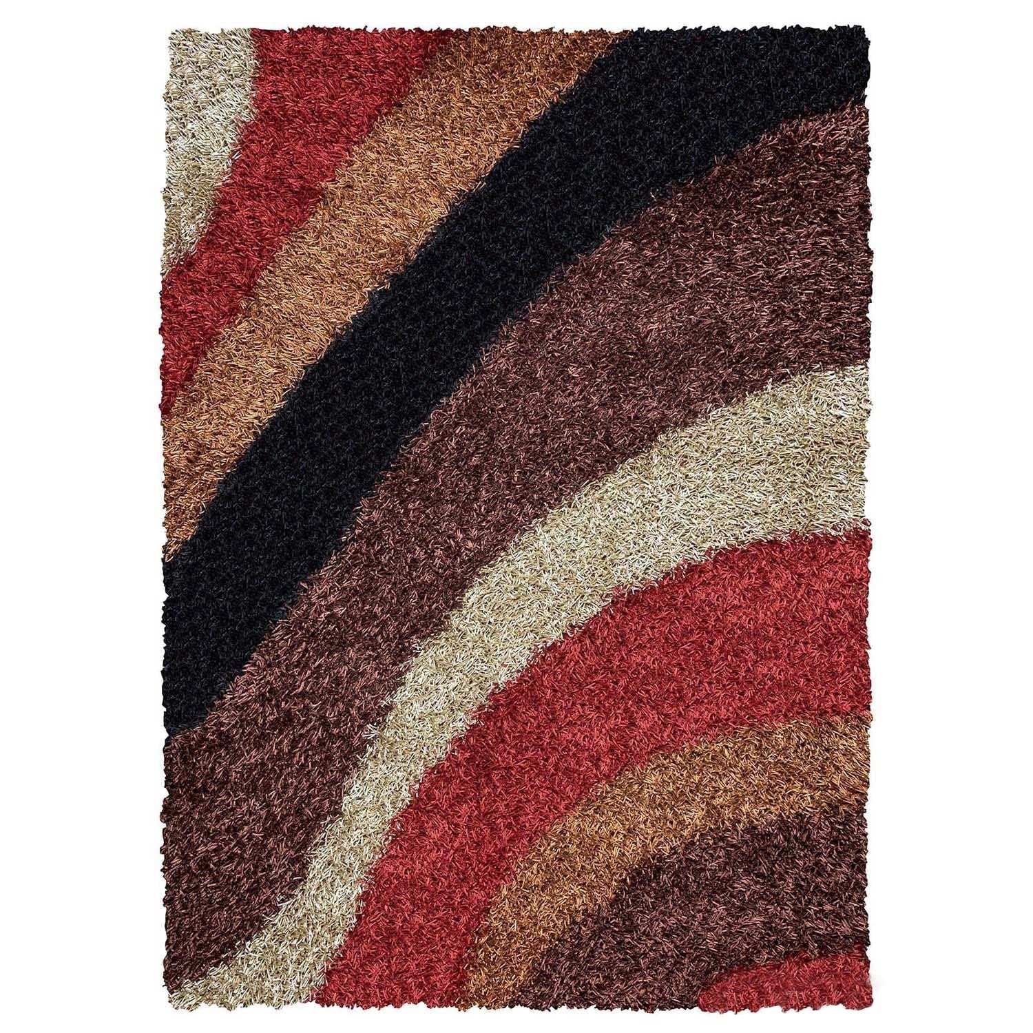 Rizzy Home Kempton Collection KM2322 8' x 10' Polyester Area Rug - Multi-Color Striped (Red, Brown, Khaki, Camel, Black) for Living Room, Bedroom & Home Decor
