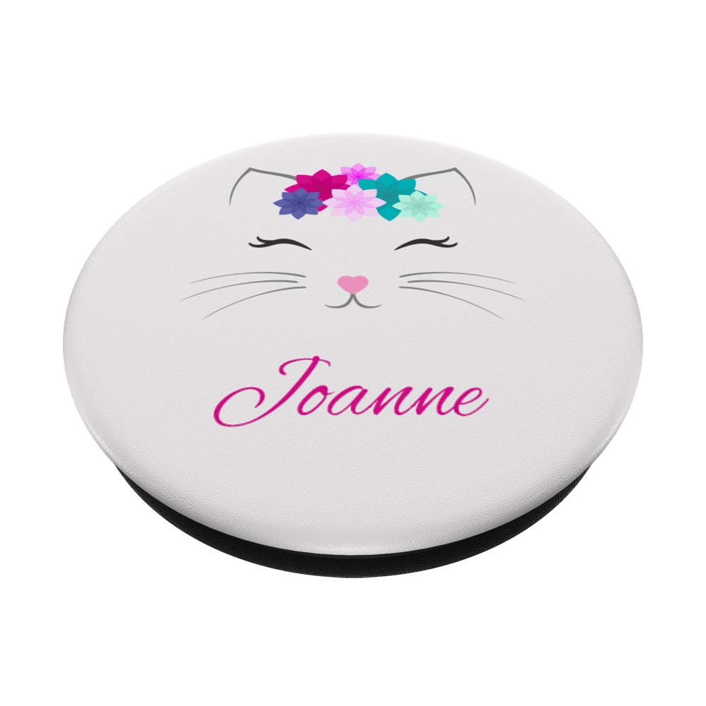 Joanne Name Gift - Personalized Kitty Cat PopSockets Phone Grip & Stand for iPhone, Samsung, Tablets - Perfect for Work, Travel & Daily Use