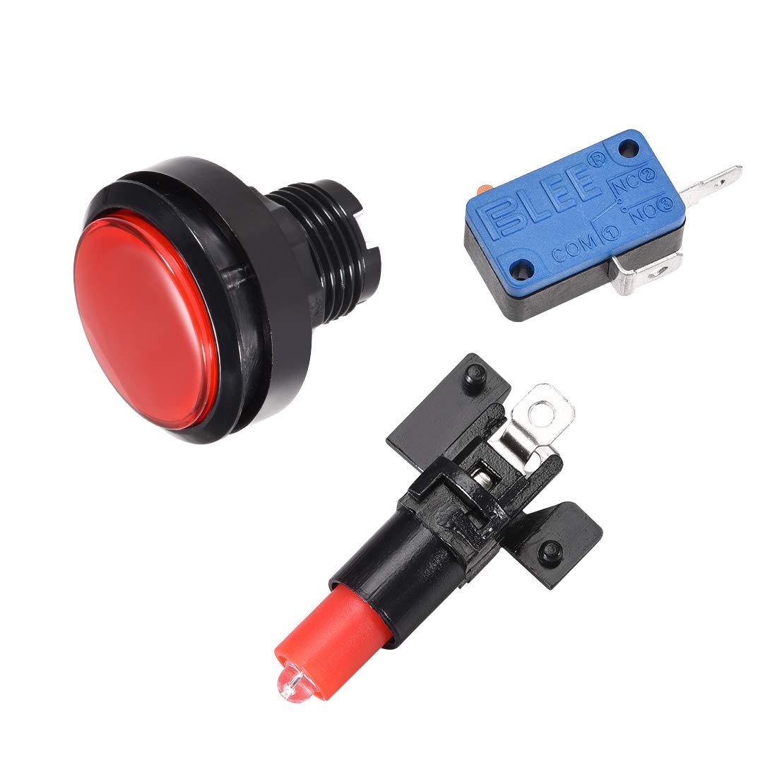 46mm Round 12V LED Illuminated Arcade Push Button Switch with Micro Switch - Red (2 Pack) for Video Games, DIY Cocktail Cabinets & MAME Controllers