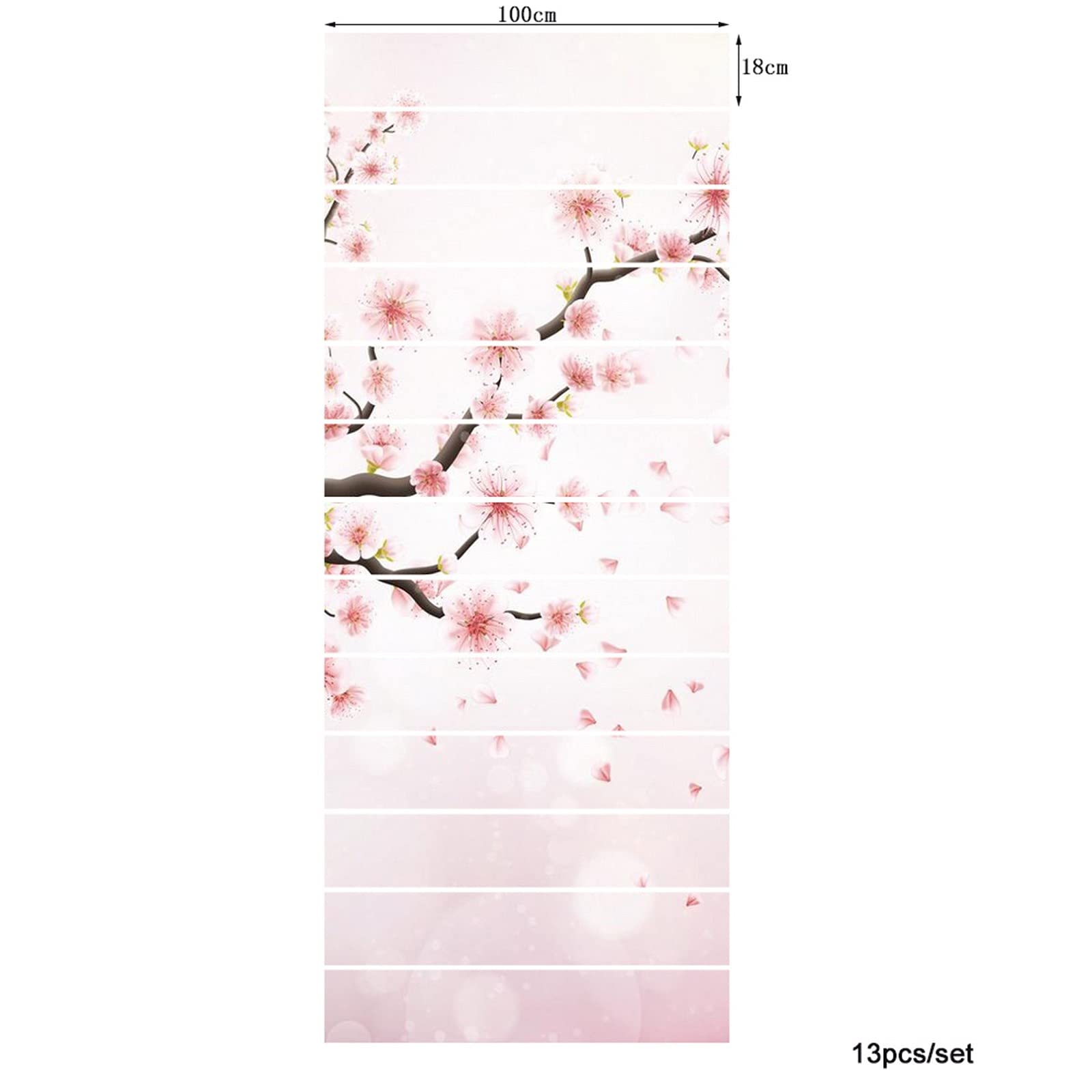 3D Self-Adhesive Removable Cherry Blossom Stair Stickers - Pink Sakura Flower Vinyl Decals for Stairs, Tiles & Walls (13-Piece Set) - Perfect for Home Decor, Kitchen Backsplash & Staircase Renovation