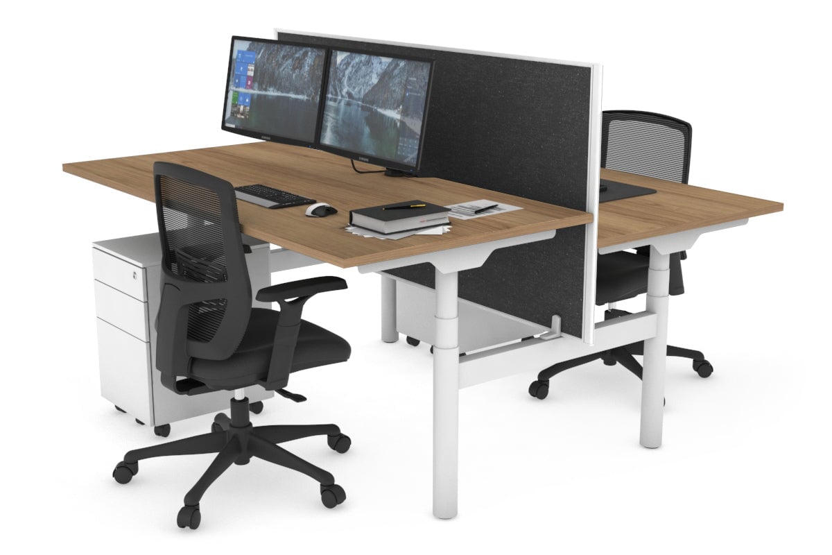 Flexi Premium Height Adjustable 2-Person H Bench Workstation - White Frame [1800L x 800W with Cable Management] - Ideal for Office, Home Workspace & Collaborative Environments