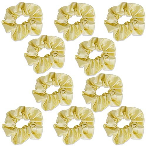 BIANKA Satin Narrow Elastic Headbands & Scrunchies for Women and Girls - Soft Silk Hair Bands, Shimmer Satin Scrunchies (Pack of 10, Lemon) - Perfect for Workouts, Yoga, and Everyday Styling