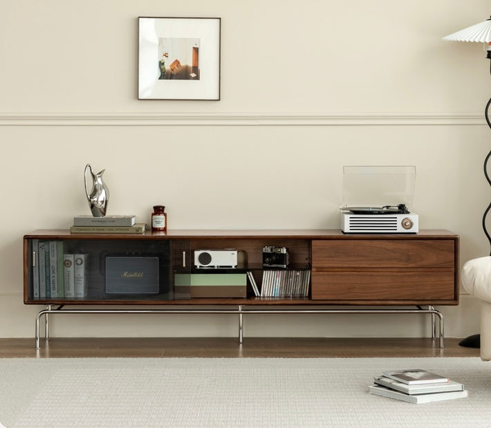 Modern Black Walnut Solid Wood TV Stand - Stylish Entertainment Center for Living Room, Bedroom & Home Theater Setup