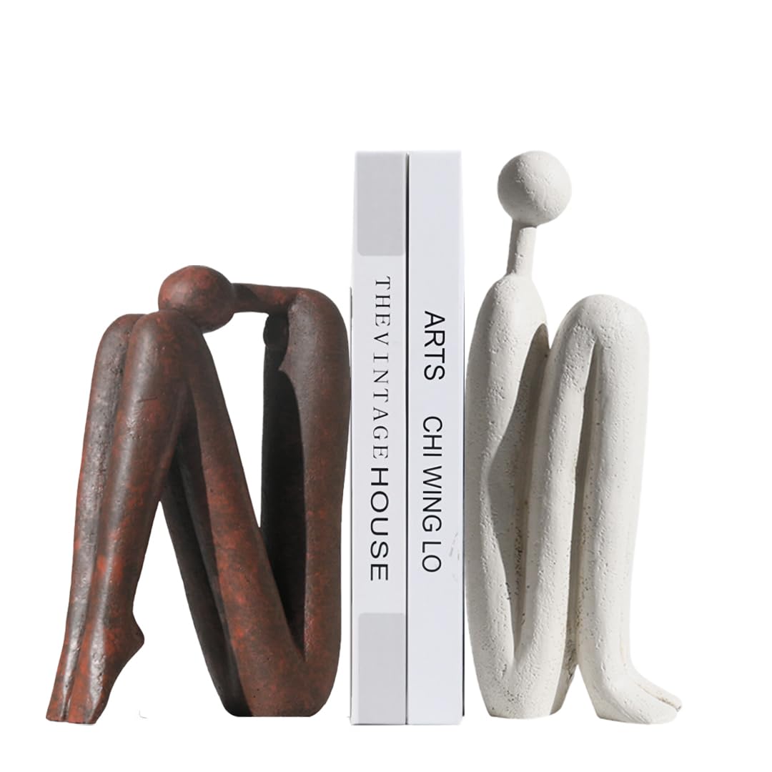 Modern Abstract Thinker Statue Bookends for Heavy Books - Decorative Book Holders for Shelves & Office Desk - Aesthetic Bookshelf Decor for Home, Office & Library Use