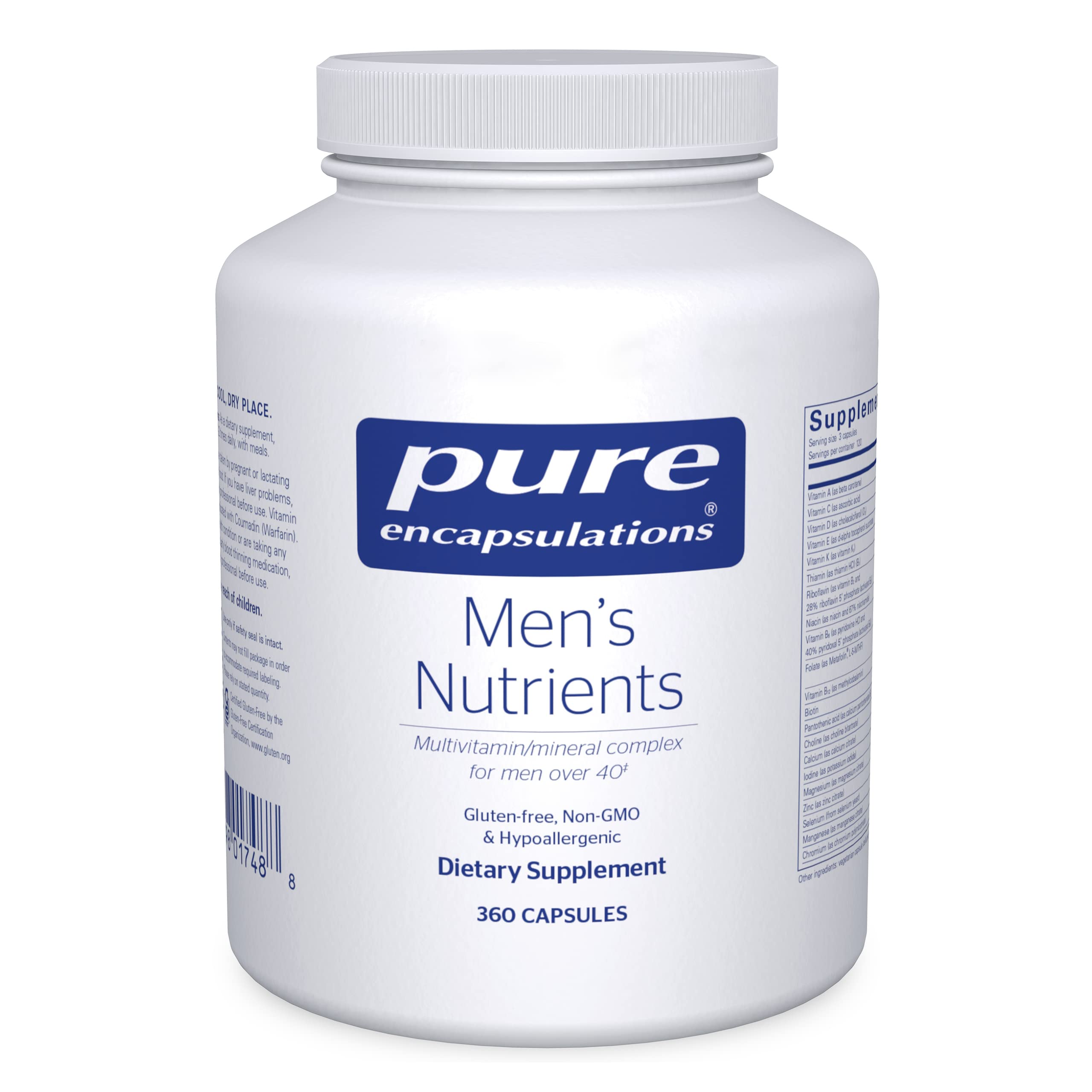 Pure Encapsulations Men's Multivitamin for Energy & Stamina - Vitamin D, C & Mineral Supplement for Men Over 40 - 360 Capsules - Supports Active Lifestyle & Immune Health