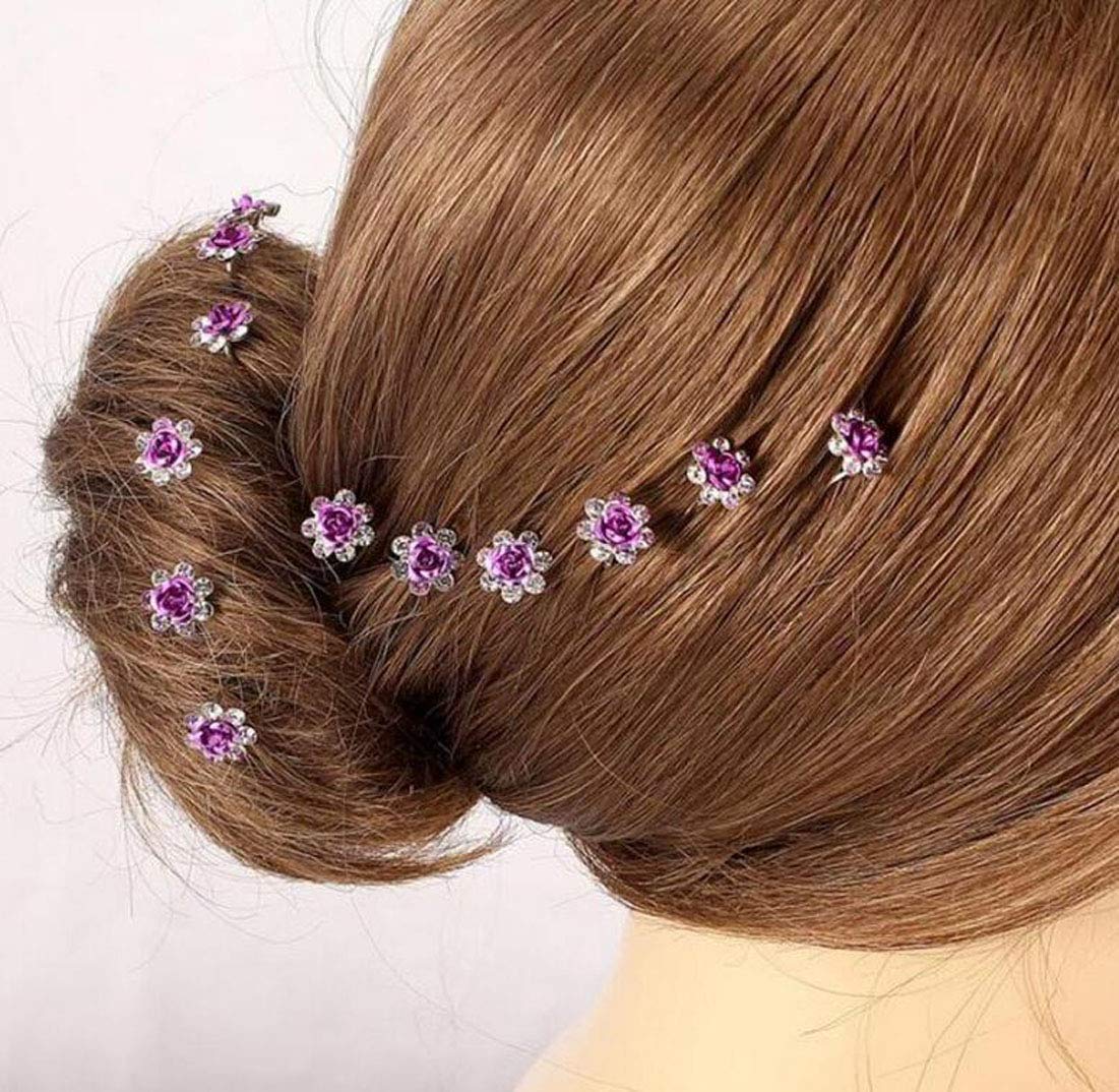 20 PCS Purple Rhinestone Rose Flower U-Shaped Hair Pins - Crystal Bridal Wedding Hair Clips for Women, Hair Jewelry Accessories - Perfect for Weddings, Prom, Parties & Special Occasions