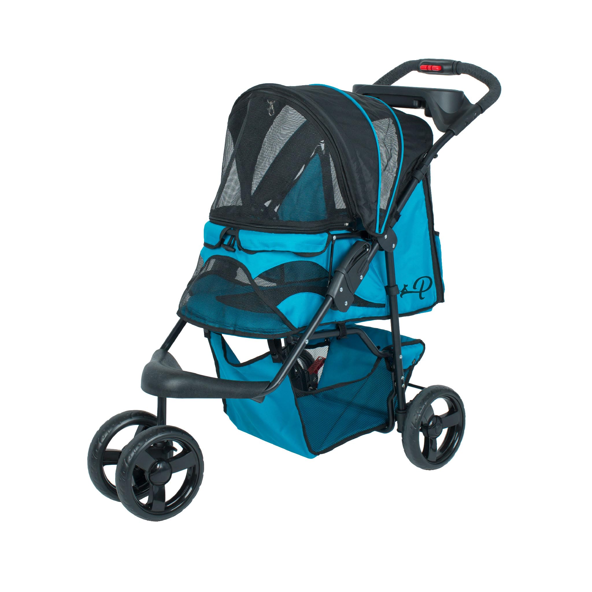 Premium Pet Stroller for Small to Medium Dogs & Cats - Durable, Easy Fold Design with Mesh Windows & Large Storage Basket - Secure Cup Holder Tray - Supports Pets Up to 55lbs - Mermaid Blue - Perfect for Outdoor Walks, Vet Visits & Travel Adventures
