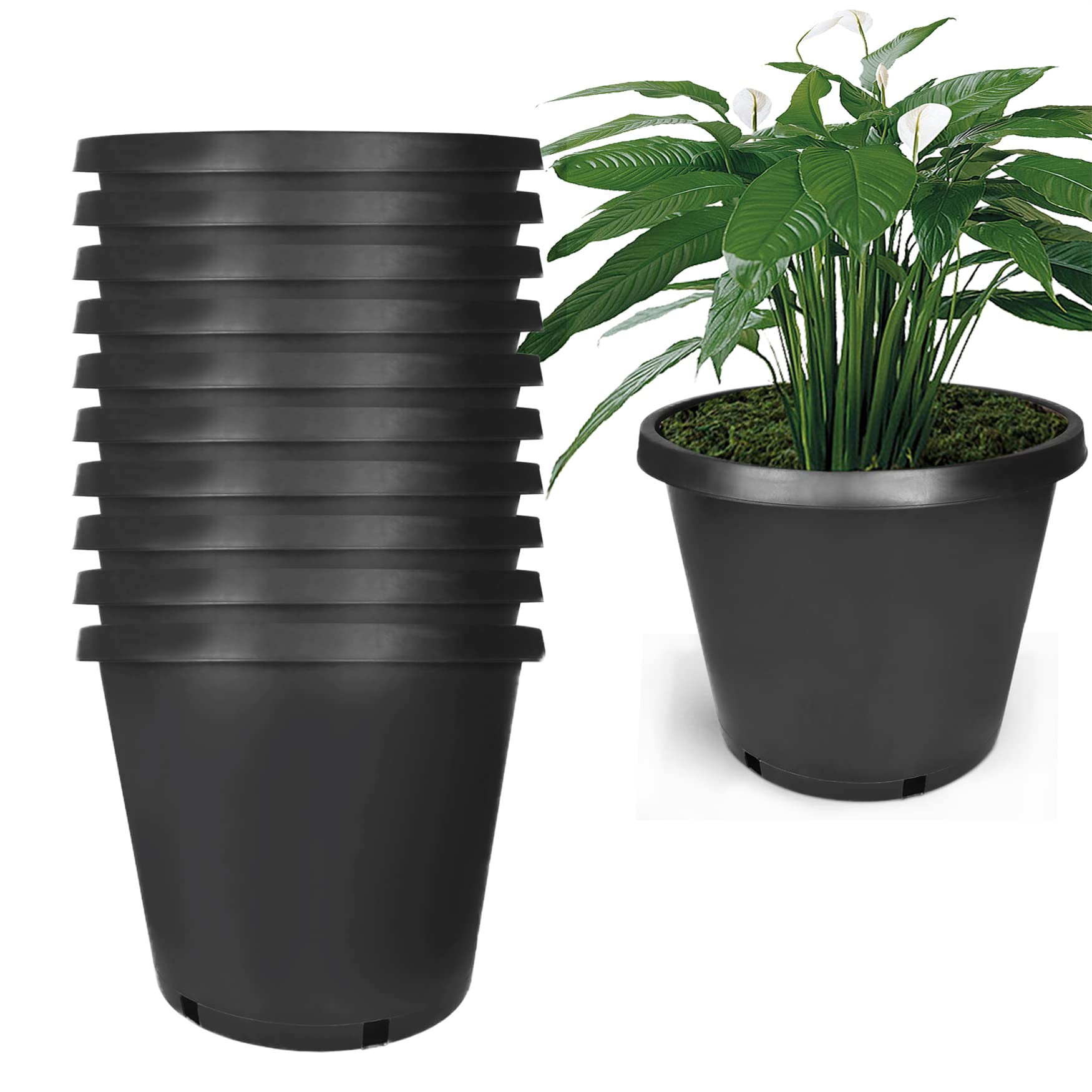 10 Pack 15 Gallon Flexible Nursery Pots - Durable Plastic Plant Containers for Indoor & Outdoor Gardening - Perfect for Trees, Shrubs, and Large Plants