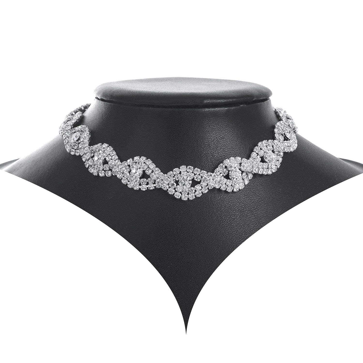 Gold/Silver/Black Plated Infinity Shiny Rhinestone Crystal Choker Necklace for Women - Elegant Wedding, Bride, Evening, Prom & Birthday Jewelry | Perfect for Formal Events, Date Nights & Special Occasions