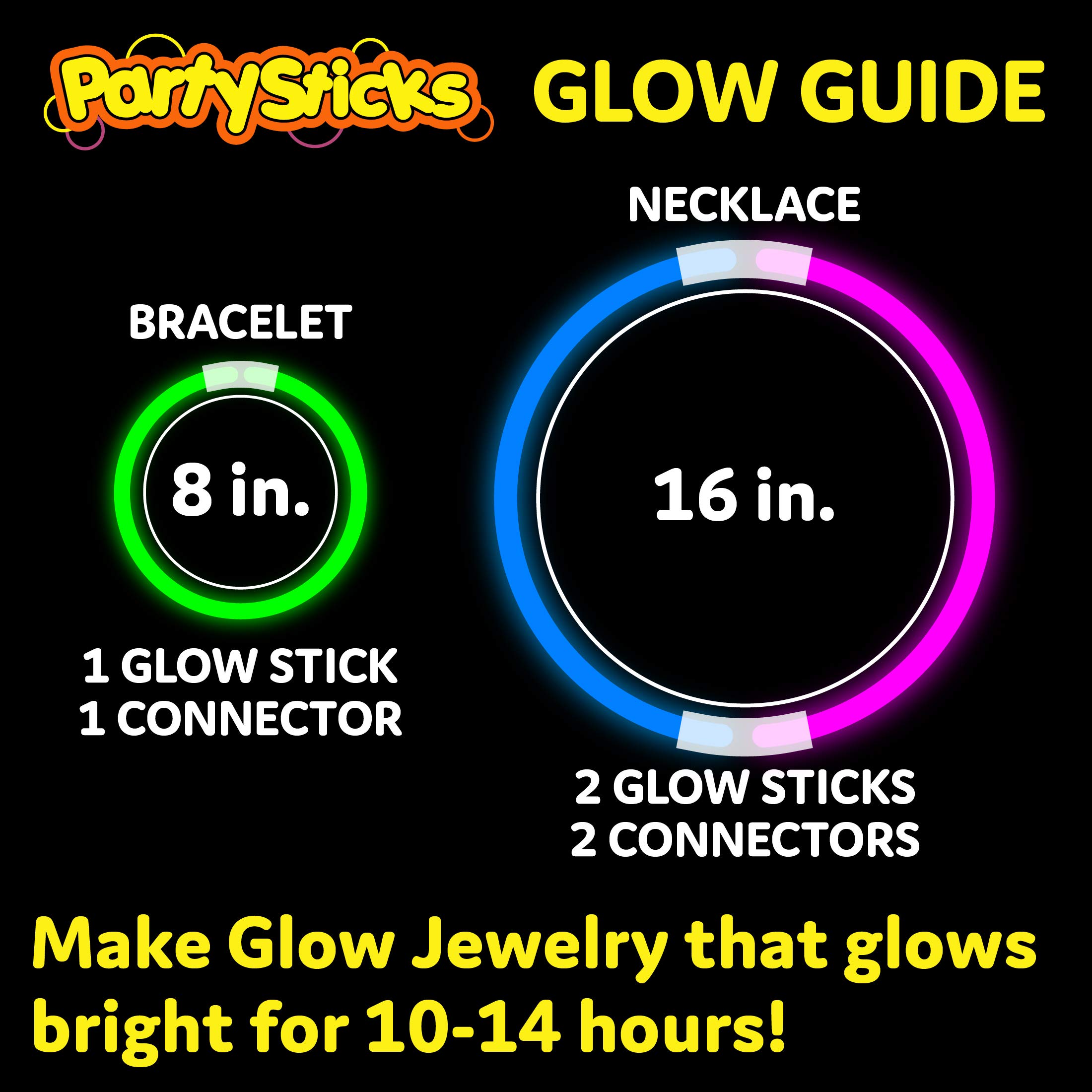 Glow in the Dark Party Sticks - 200 Pack 8 Inch Glow Sticks with Connectors for Necklaces & Bracelets | Neon Party Supplies, Glow Party Decorations & Favors | Perfect for Raves, Concerts, Birthday Parties & Night Events