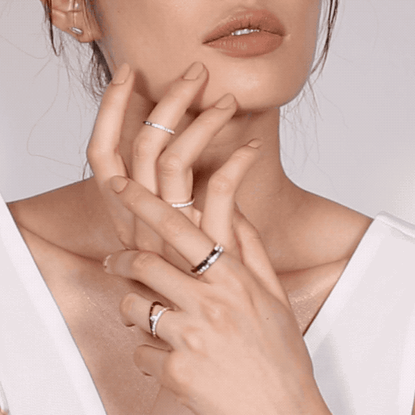 Black and White V Ring for Women - Elegant Stackable Statement Jewelry for Valentine's Day, Anniversary & Date Night Gifts