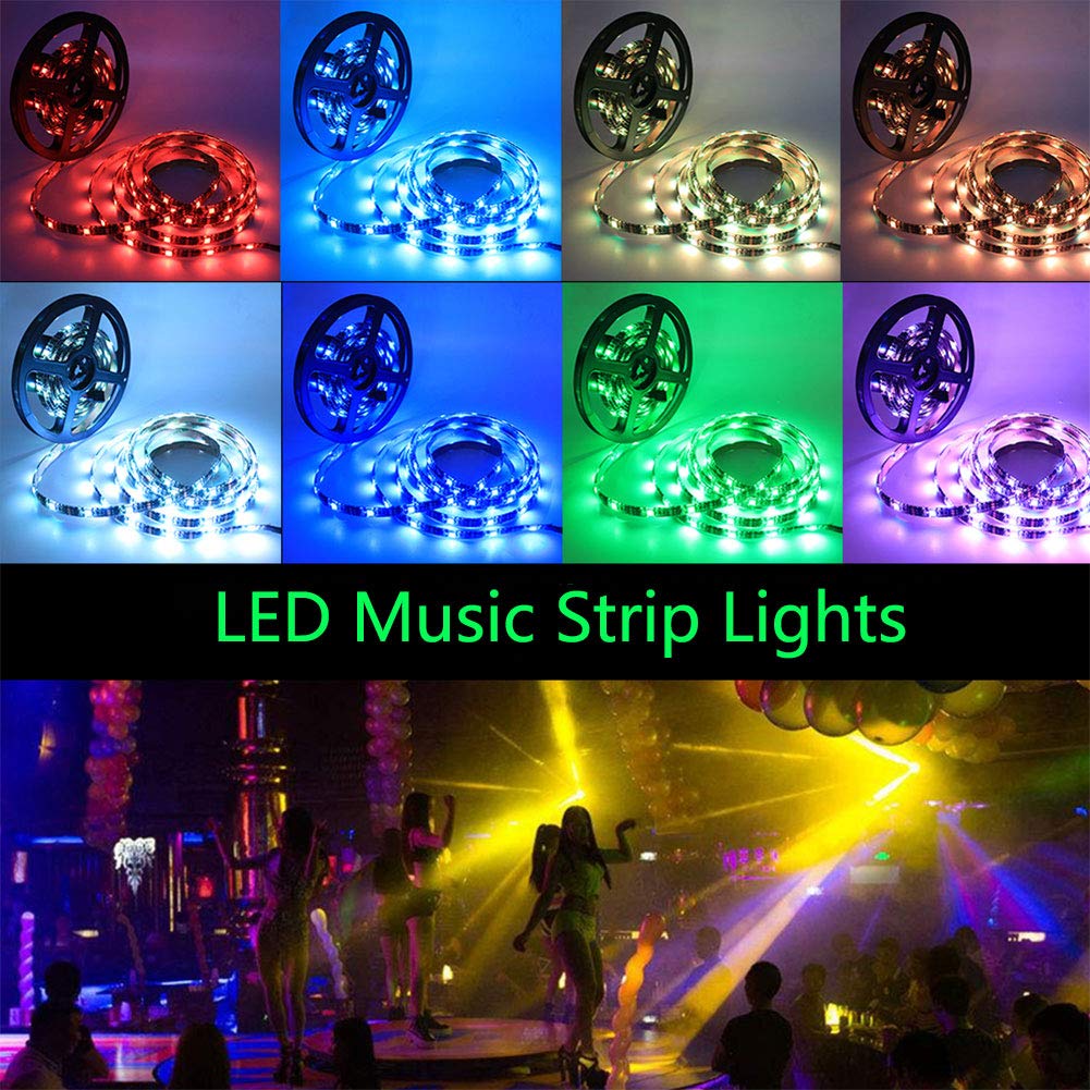 XUNATA 16.4ft RGB LED Strip Lights with Remote, USB-Powered Music Sync TV Backlight for 40-60 inch HDTV, 5050 60 LEDs/M Dimmable Flexible Bias Lighting - Perfect for Bedroom, Gaming Setup & Home Theater Ambiance