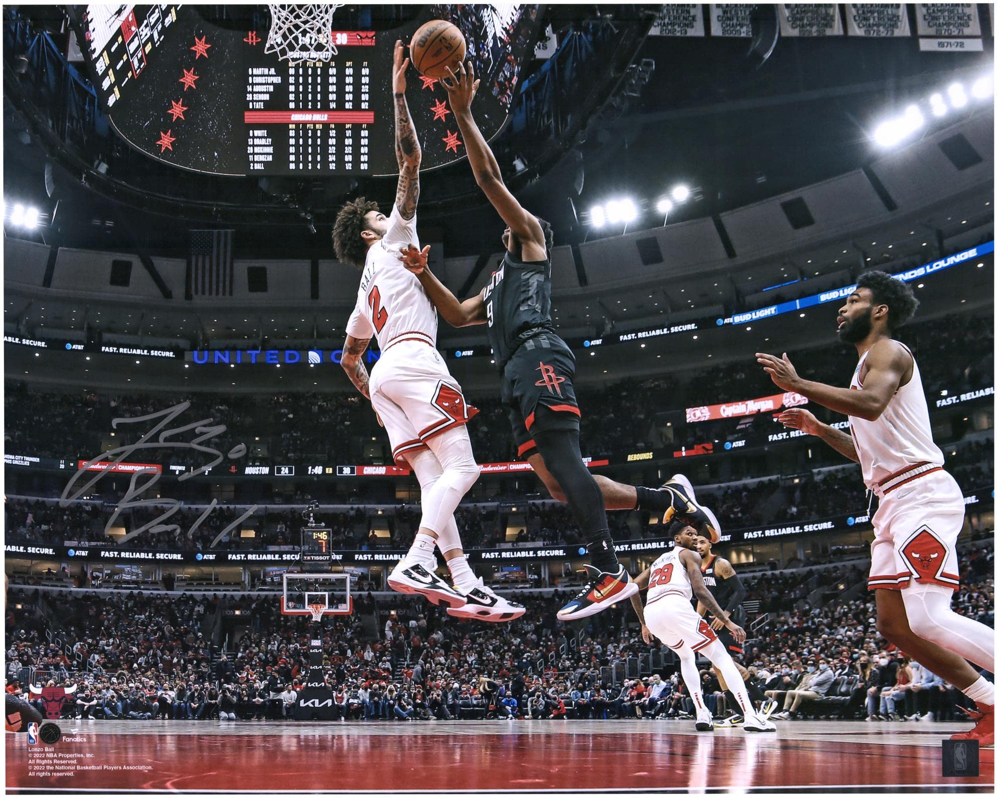Lonzo Ball Chicago Bulls Autographed 16x20 Photo - Block vs Houston Rockets Game - Signed Basketball Memorabilia - Perfect for Sports Fans, Man Cave Decor & Collectors