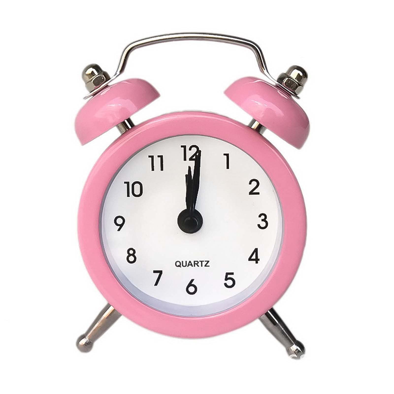 Vintage Mechanical Double Bell Alarm Clock - Silent Analog Desk Clock with Night Light for Bedroom, Office & Home Decor (Pink) | Retro Style Metal Alarm Clock for Gentle Wake-Up & Classic Décor