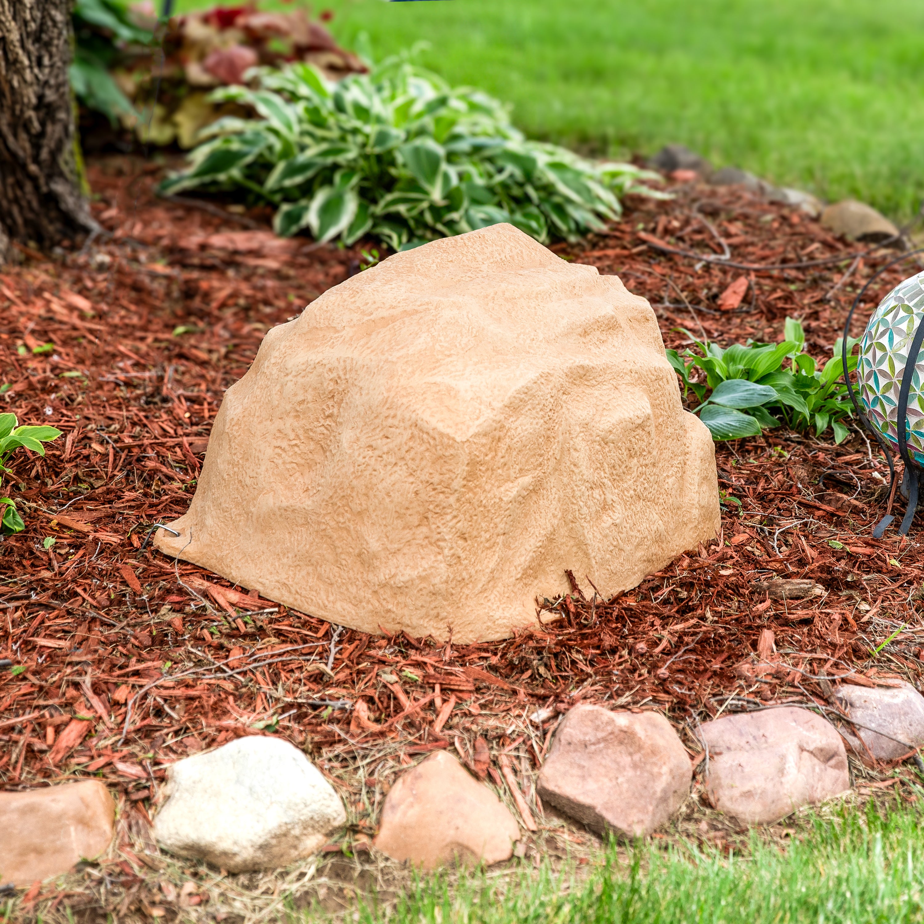 Sunnydaze Low Profile Artificial Landscape Rock Cover with Stakes - Durable Outdoor Decorative Rock for Yard, Garden & Pool Areas - Perfect for Hiding Utilities, Cables & Unsightly Objects