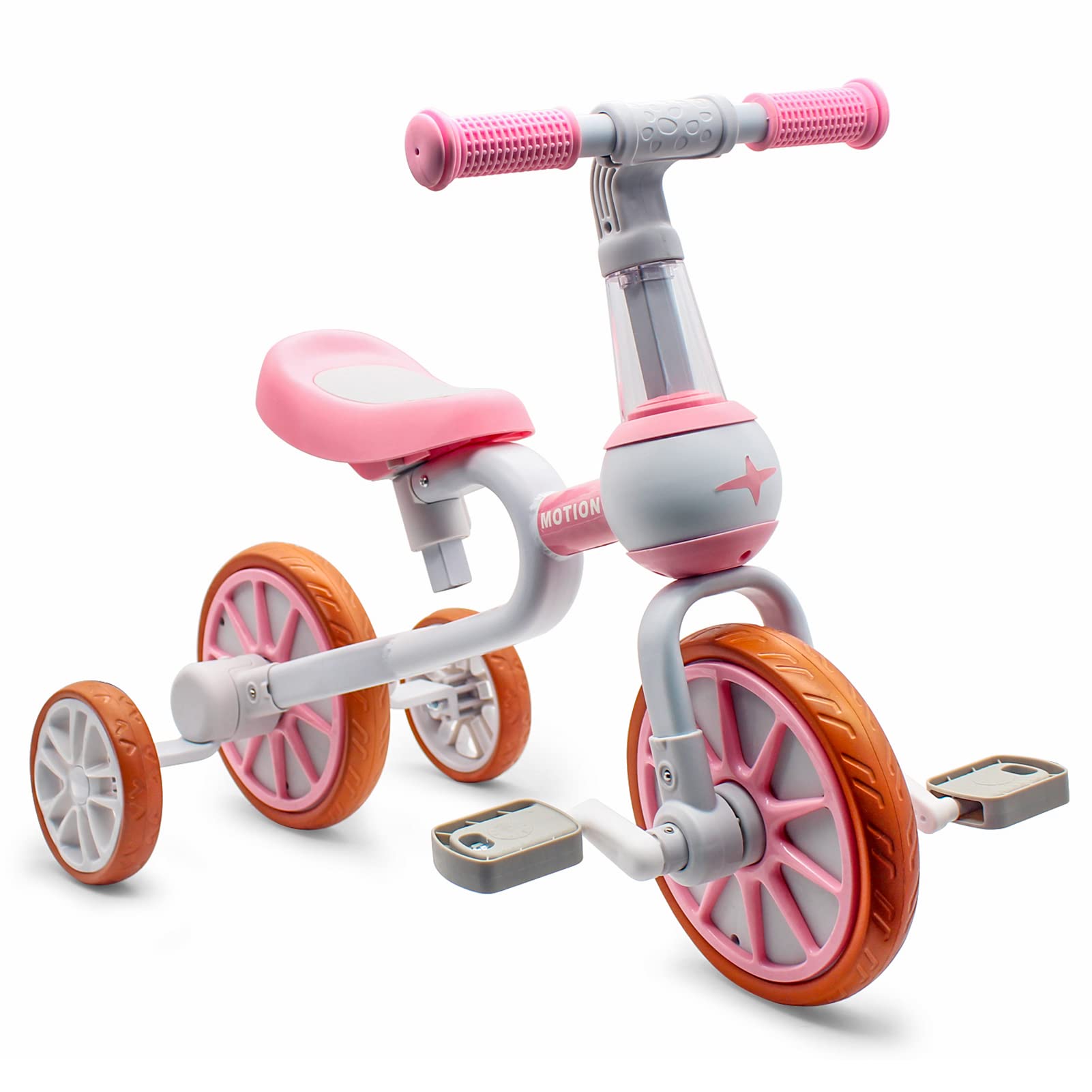 **XiaPia 3-in-1 Toddler Bike for 2-4 Year Olds - Adjustable Seat, Detachable Pedals & Training Wheels - Kids Balance Bike & Tricycle - Perfect for Indoor & Outdoor Play - Ideal Christmas & Birthday Gift (Pink)**