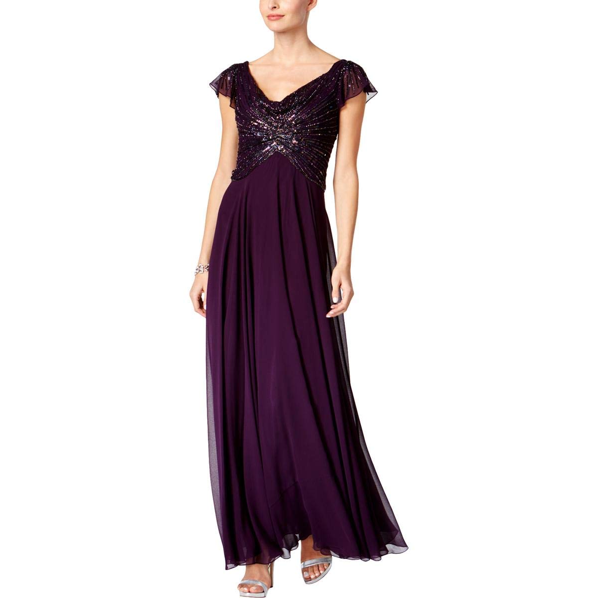 J Kara Women's Flutter Sleeve Long Dress - Elegant Flowy Maxi Dress with Ruffle Sleeves for Summer, Beach, Wedding & Special Occasions