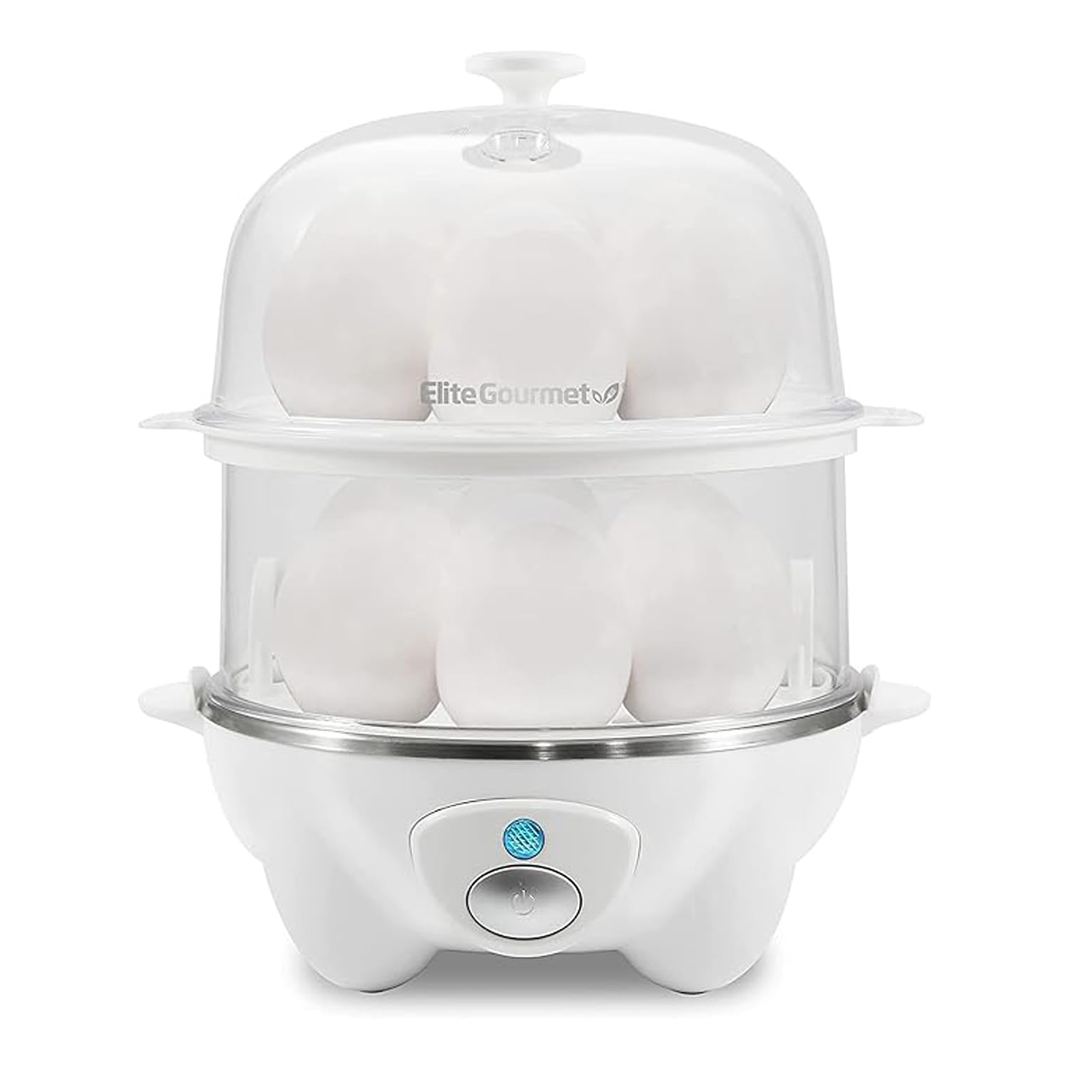 Elite Gourmet EGC1405W 2-Tier Rapid Egg Cooker - 5-Egg Poacher for Soft, Medium & Hard-Boiled Eggs, Omelets | Auto Shut-Off & Buzzer | BPA-Free | 14 Egg Capacity | White | Perfect for Breakfast, Meal Prep & Keto Diet