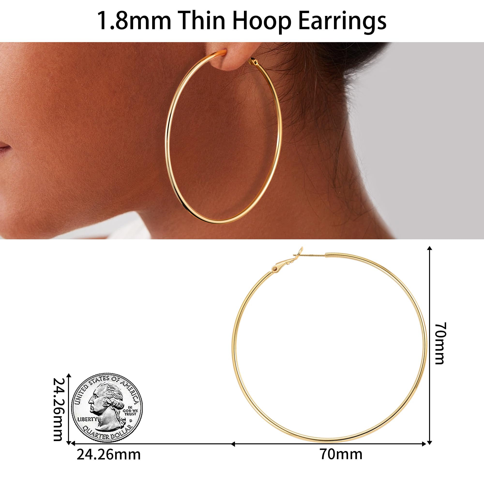 Gacimy 14K Gold Plated Hoop Earrings for Women - 925 Sterling Silver Post, Hypoallergenic Dangle Hoops - Perfect for Everyday Wear, Parties & Gifts