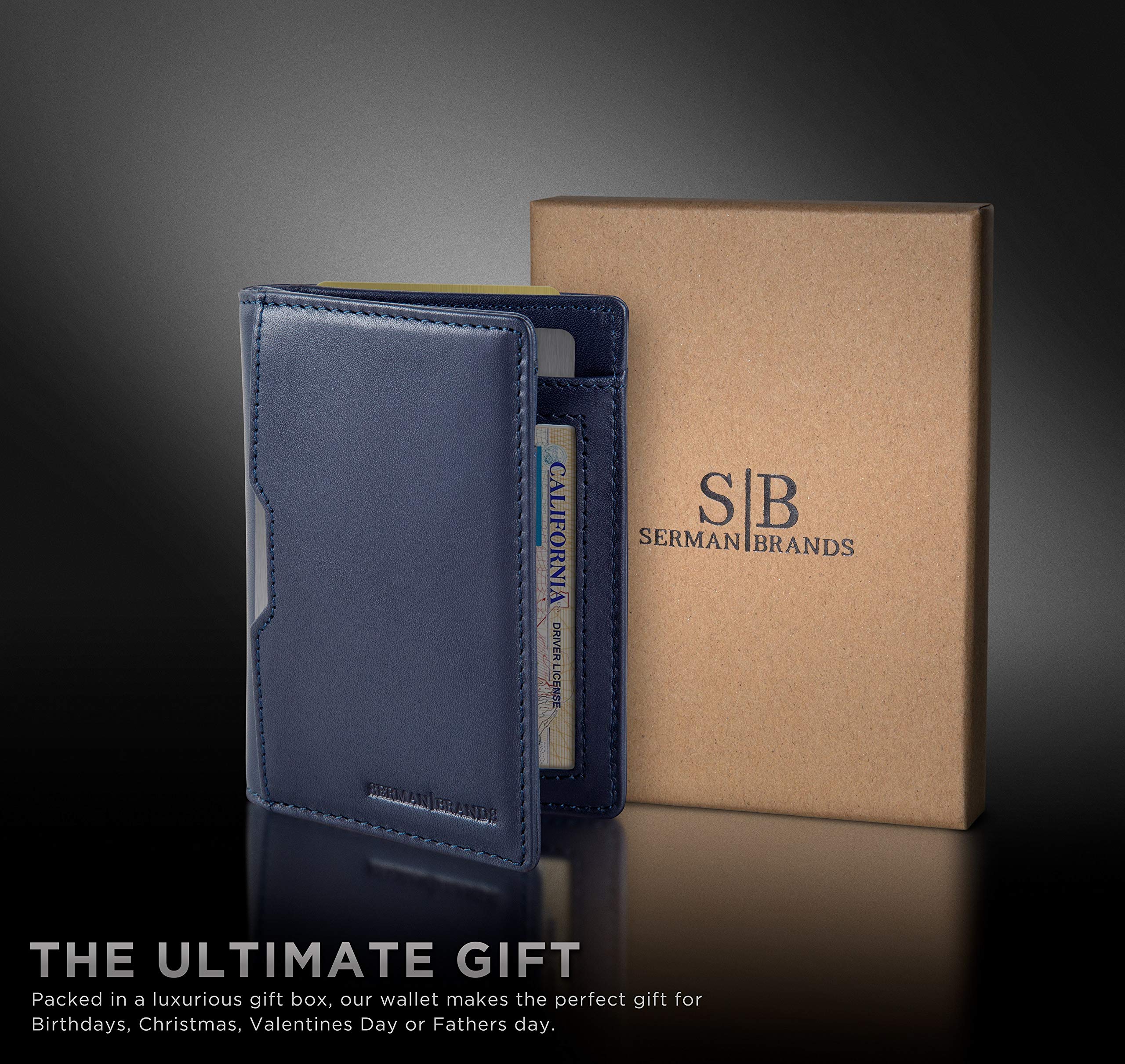 SERMAN BRANDS Slim RFID Blocking Leather Wallet for Men - Minimalist Front Pocket Bifold Card Holder for Travel & Everyday Use