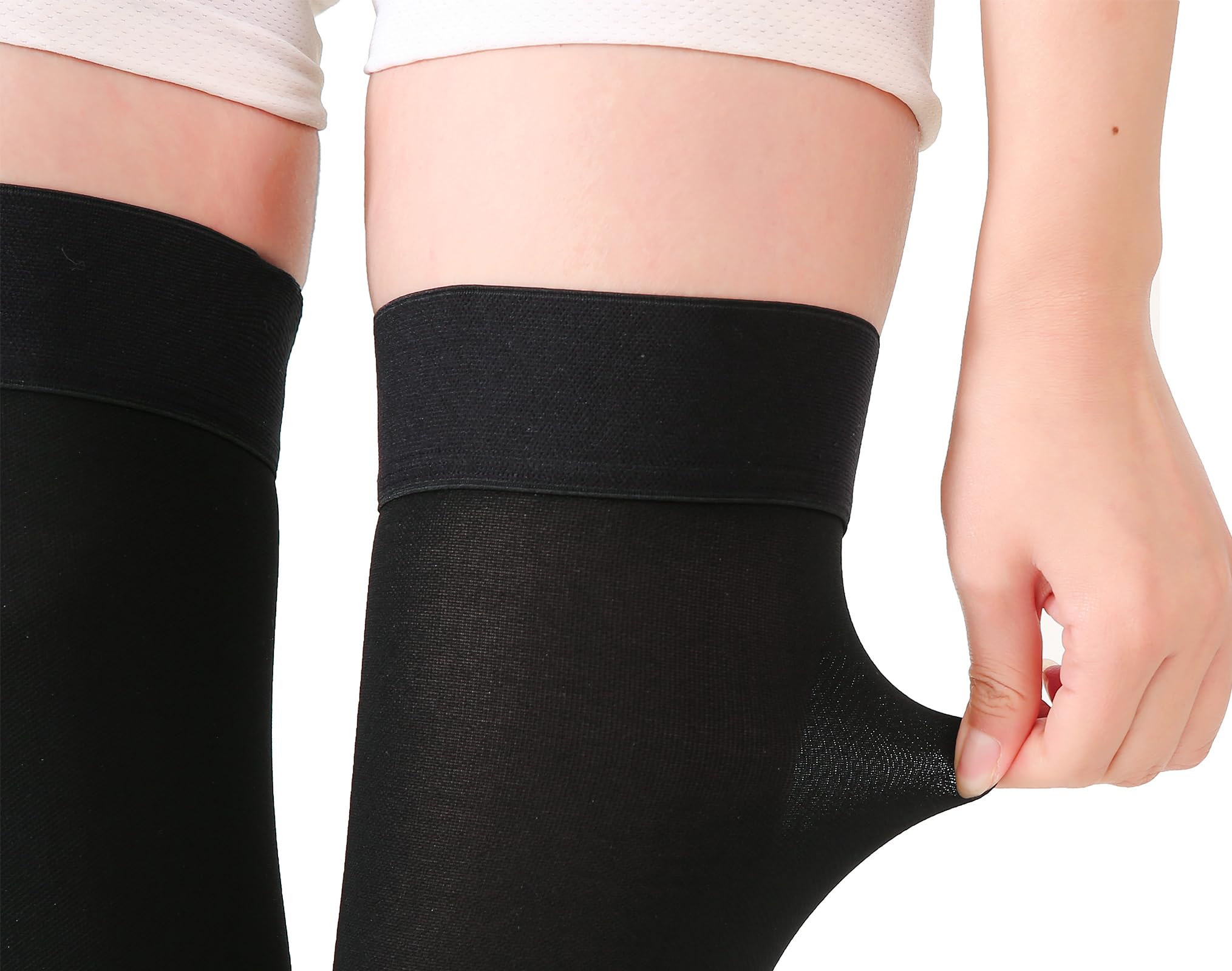 TOFLY® 20-30 mmHg Thigh High Compression Stockings for Women & Men - Open Toe Opaque Medical Grade Graduated Compression Socks - Varicose Veins, Edema, DVT Relief - Perfect for Travel, Work & Daily Wear - Black XXL