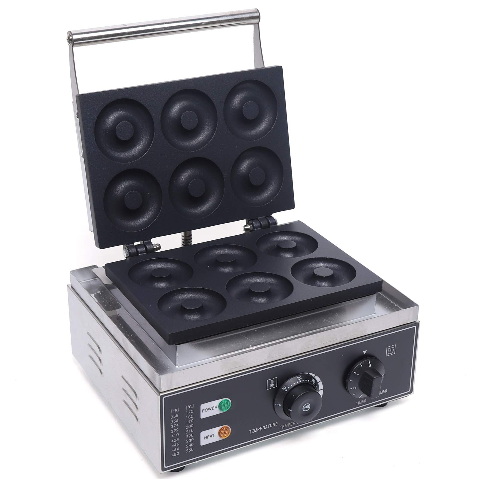 DYRABREST 110V Commercial Donut Maker Machine - 6 Holes Double-Sided Non-Stick Electric Doughnut Maker with 1550W - Perfect for Home Kitchen, Restaurants, Cafes & Shops - Make Cute Donuts, Mini Waffles & Breakfast Pastries