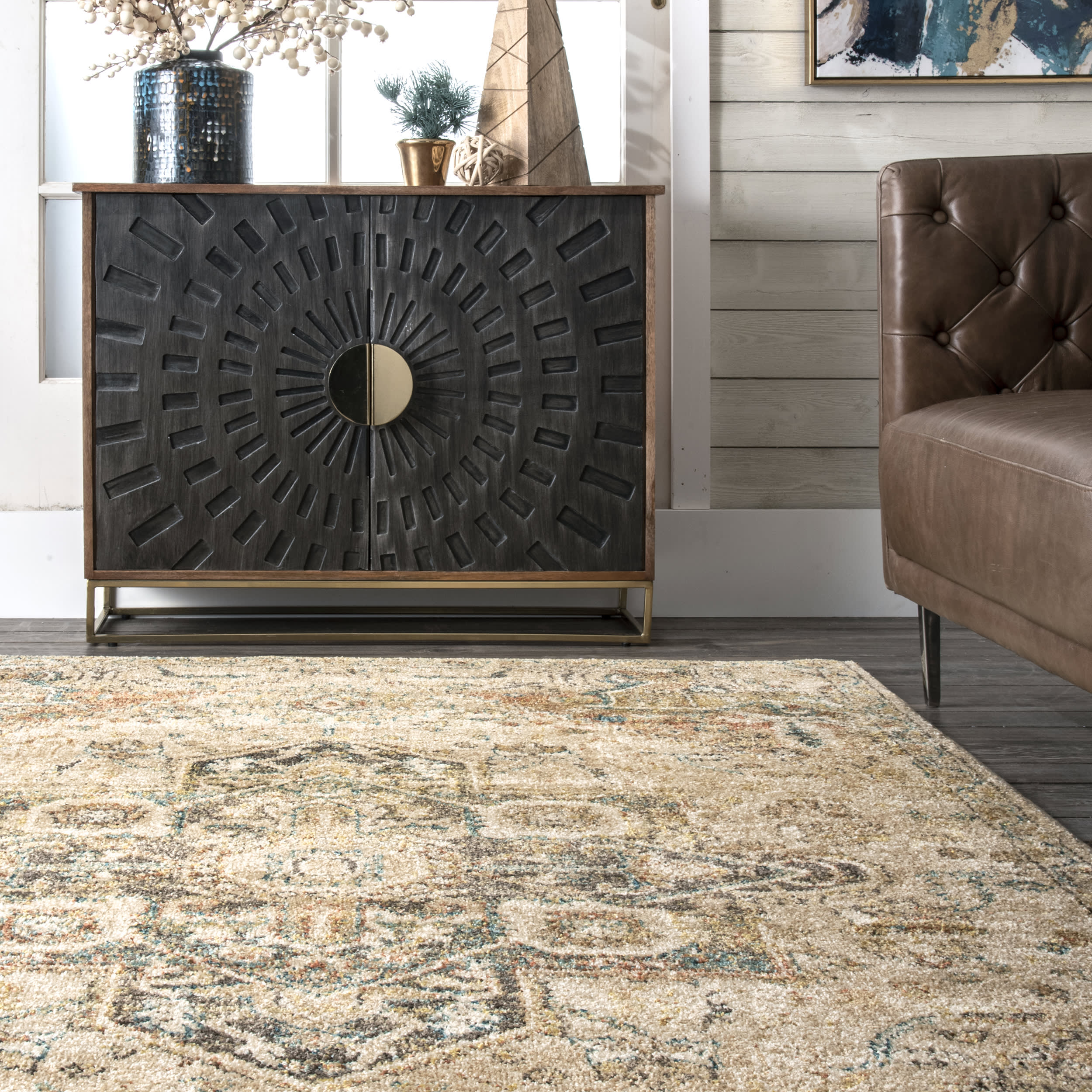Luxury Diamond Medallion Area Rug in Tan - Soft & Durable Handmade Carpet for Living Room, Bedroom, or Office Decor