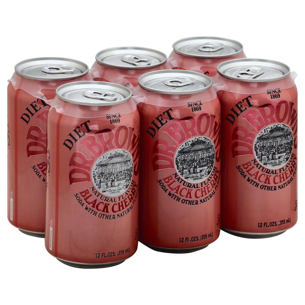 Dr. Brown's Diet Black Cherry Soda - 6 Pack (12 oz Cans) | Refreshing Low-Calorie Soft Drink for Parties, BBQs & Everyday Enjoyment