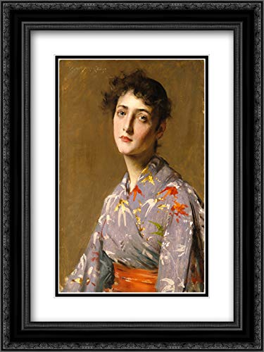William Merritt Chase Japanese Costume Girl Art Print - 18x24 Inch Museum Quality Framed Poster with Double Matting, Wall Decor for Living Room, Bedroom & Office