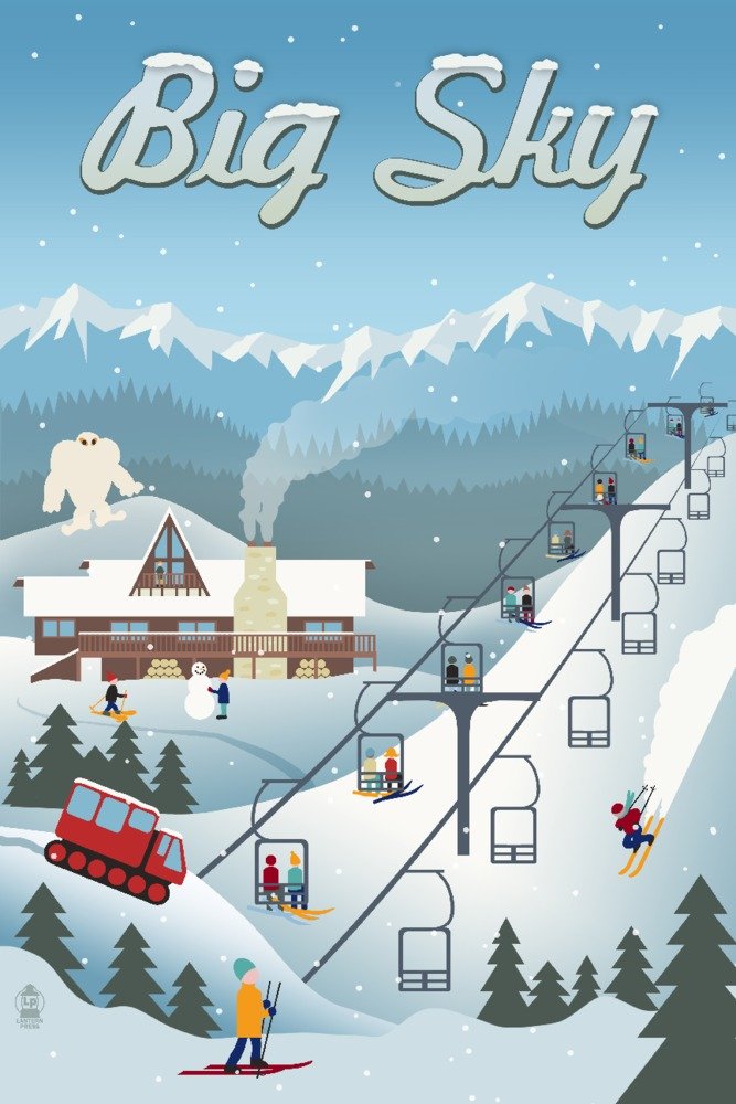 Big Sky Montana Retro Ski Resort Vintage Travel Poster - 36x54 Giclee Gallery Print for Wall Decor | Perfect for Ski Lodge, Cabin, Office & Home Décor