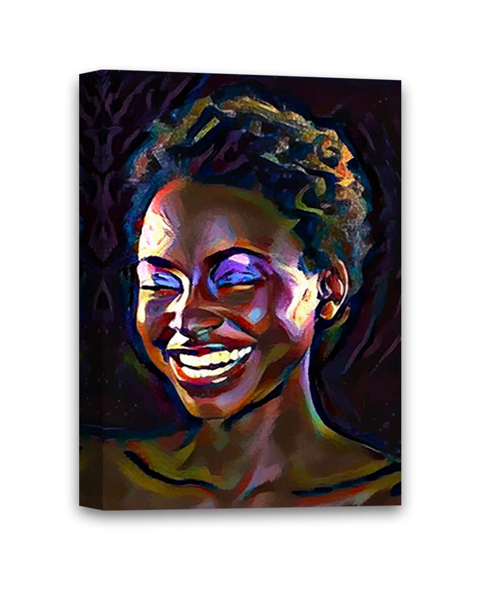 Funny Ugly Christmas Sweater | African Woman Canvas Print Portrait | Happy Woman Artwork | Bathroom & Office Wall Decor | Beautiful Woman Portrait 32x40 Inches Unframed | Perfect for Holiday Gifts & Home Decoration