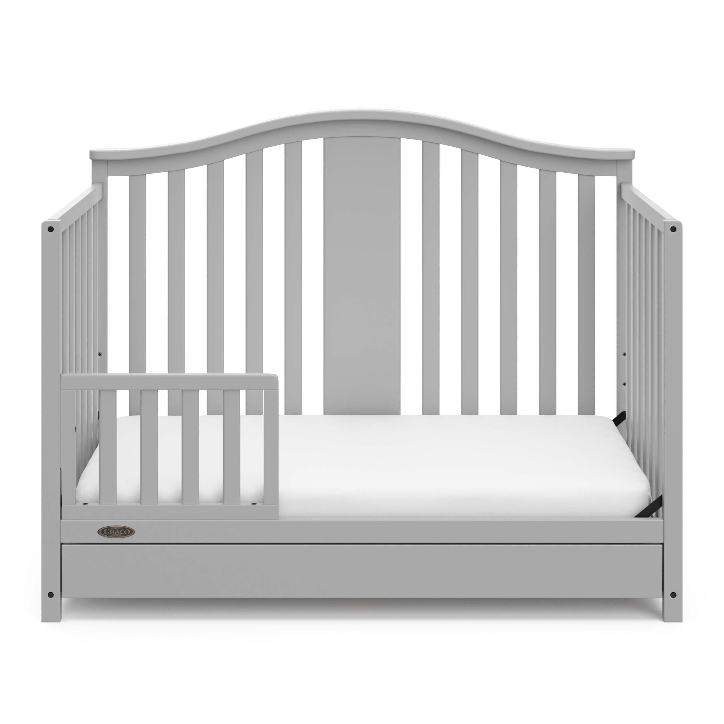 Graco Solano 4-in-1 Convertible Crib with Storage Drawer in Pebble Gray – GREENGUARD Gold Certified, Converts to Toddler & Full-Size Bed | Safe Nursery Furniture for Baby & Kids Room | Space-Saving Design with Built-in Storage