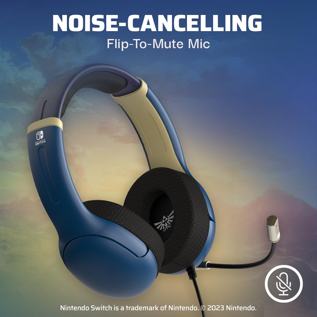 PDP Gaming AIRLITE Wired Stereo Gaming Headset with Noise-Cancelling Mic - Compatible with Nintendo Switch, Switch Lite & Switch OLED (Legend of Zelda Hyrule Blue) - Perfect for Gaming, Streaming & Online Chat