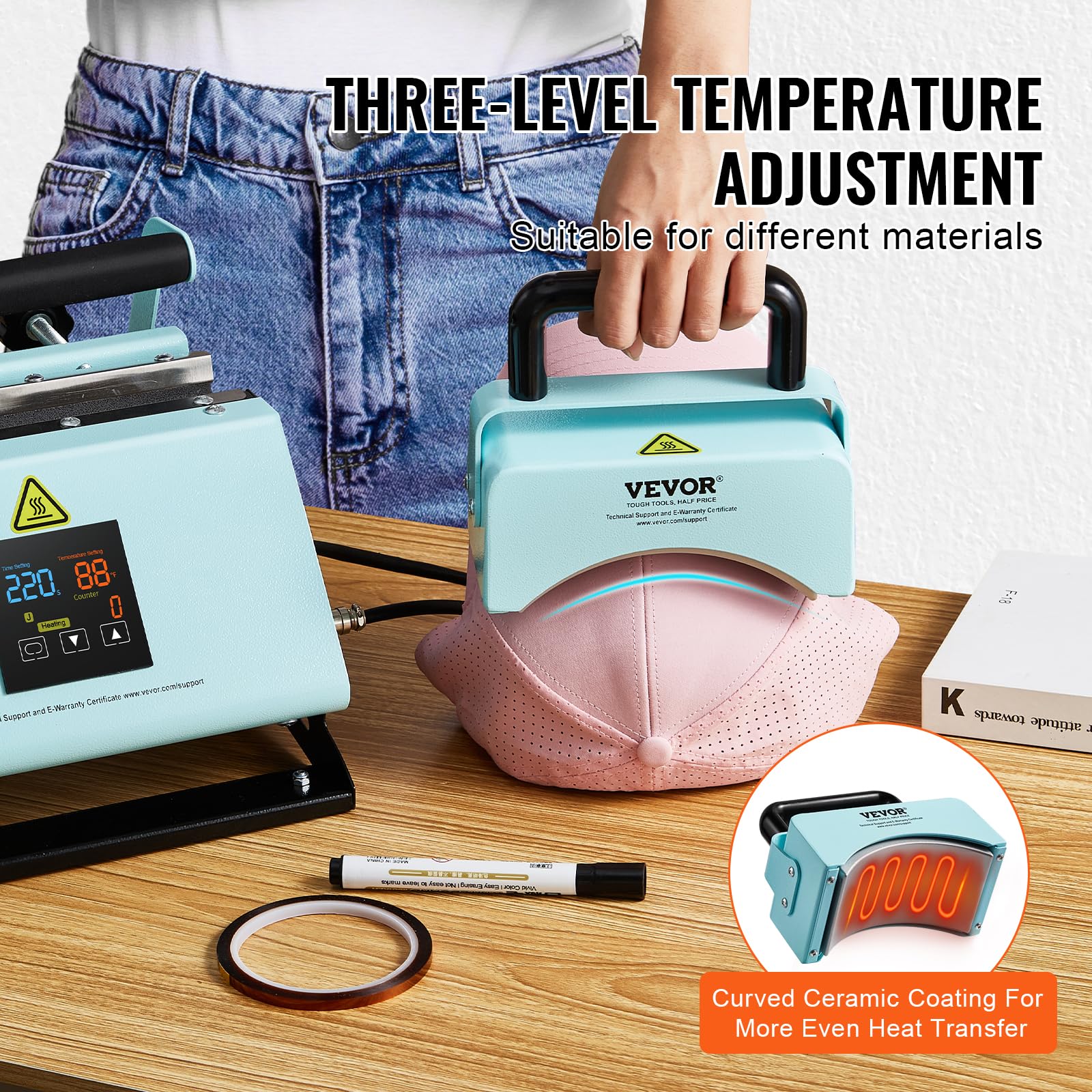 VEVOR 2-in-1 Tumbler & Hat Heat Press Machine for Sublimation - Digital Temperature Control for 11-30oz Mugs & Caps - Perfect for DIY Custom Drinkware & Hat Printing at Home or Small Business