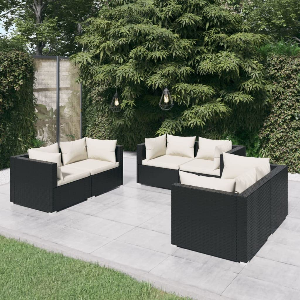 vidaXL 6-Piece Patio Lounge Set - Outdoor Garden Furniture Sectional Sofa with Cushions, Black Poly Rattan Corner Sofa for Backyard, Poolside & Patio Relaxation