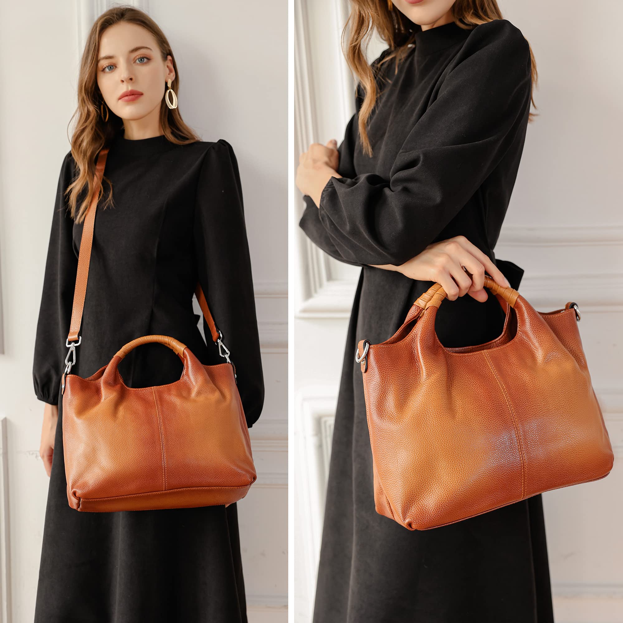**Iswee Genuine Leather Top Handle Purse for Women - Stylish Satchel, Shoulder Bag & Crossbody Tote - Perfect for Work, Travel & Everyday Use**
