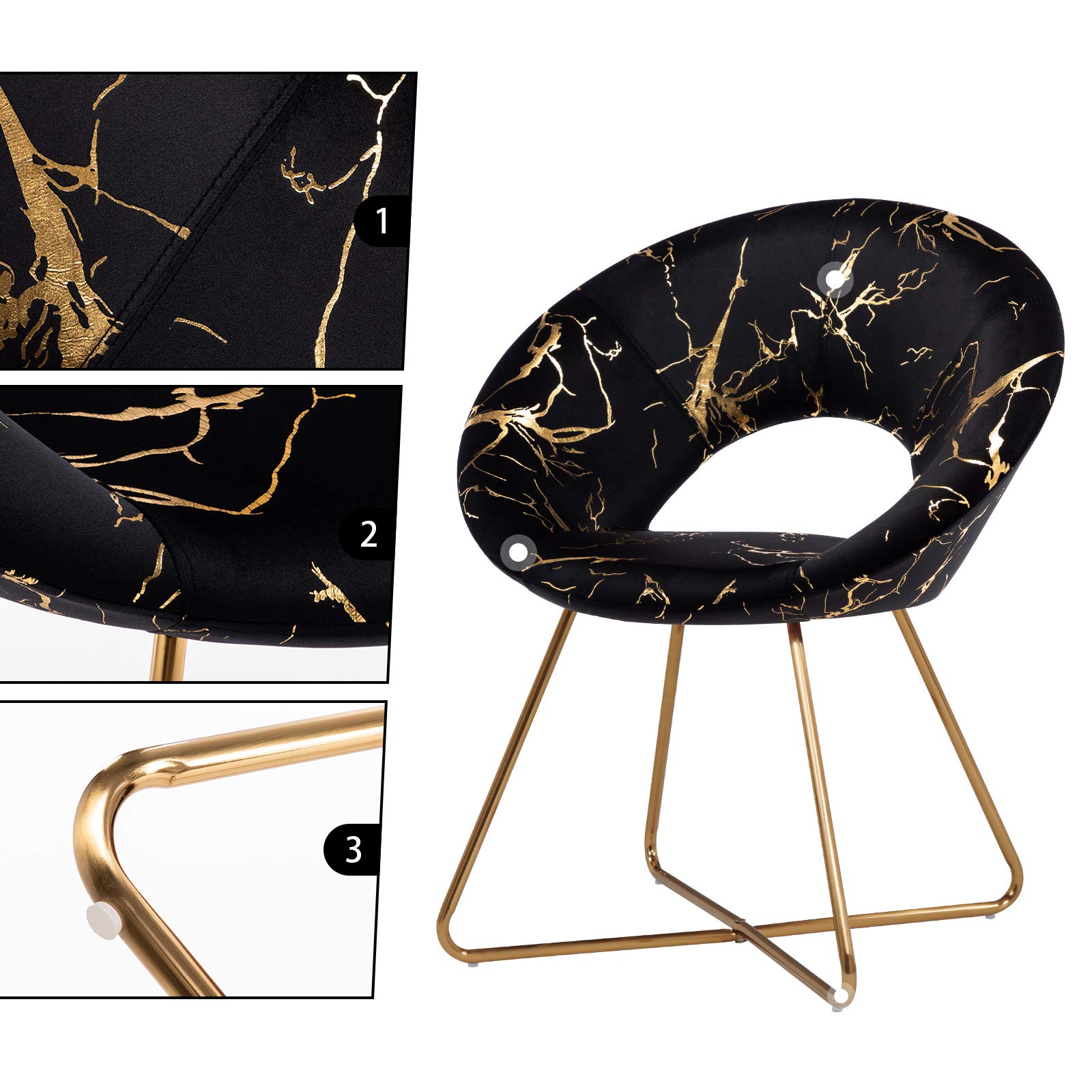 DUHOME Black Velvet Accent Chair with Golden Legs - Mid-Back Vanity Chair for Living Room, Bedroom & Office Desk - Stylish Modern Seating for Home Decor, Reading Nook & Makeup Area