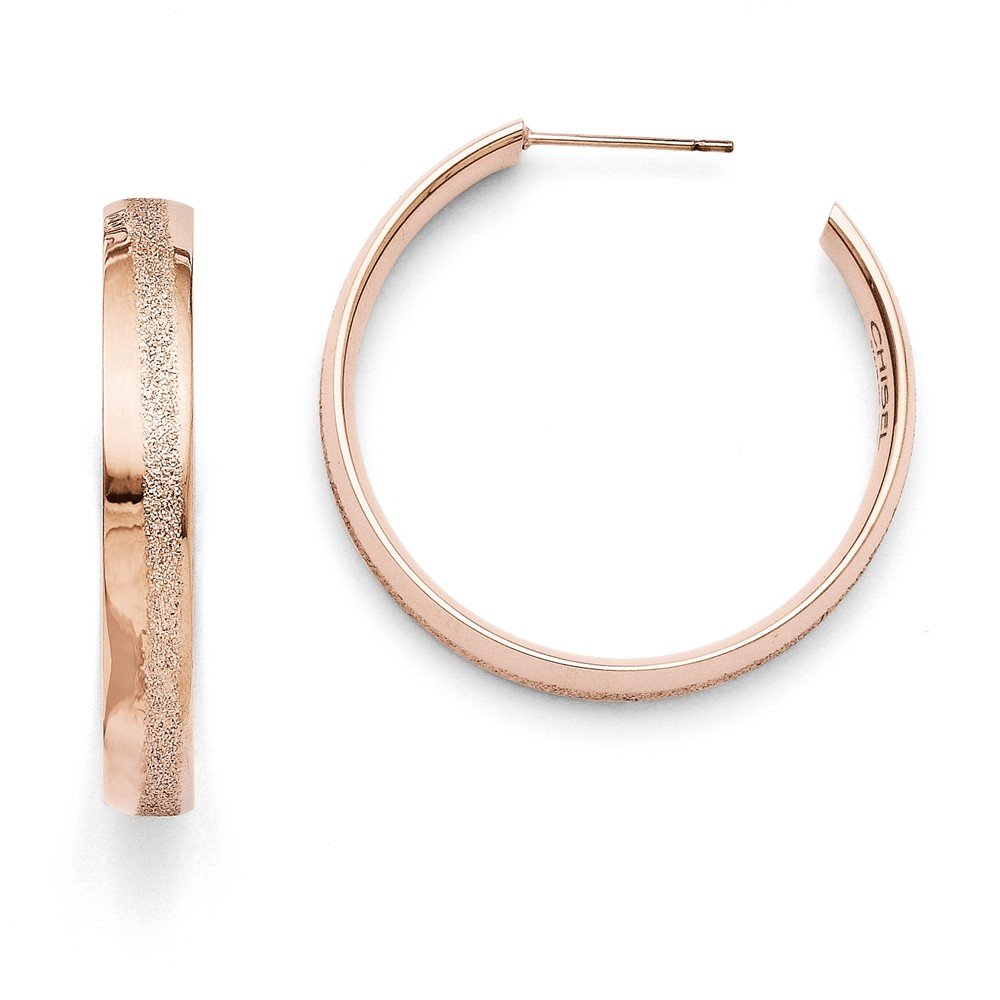 35mm Stainless Steel Laser Cut Pink IP Plated Hoop Earrings for Women - Perfect for Everyday Wear, Parties & Gifts