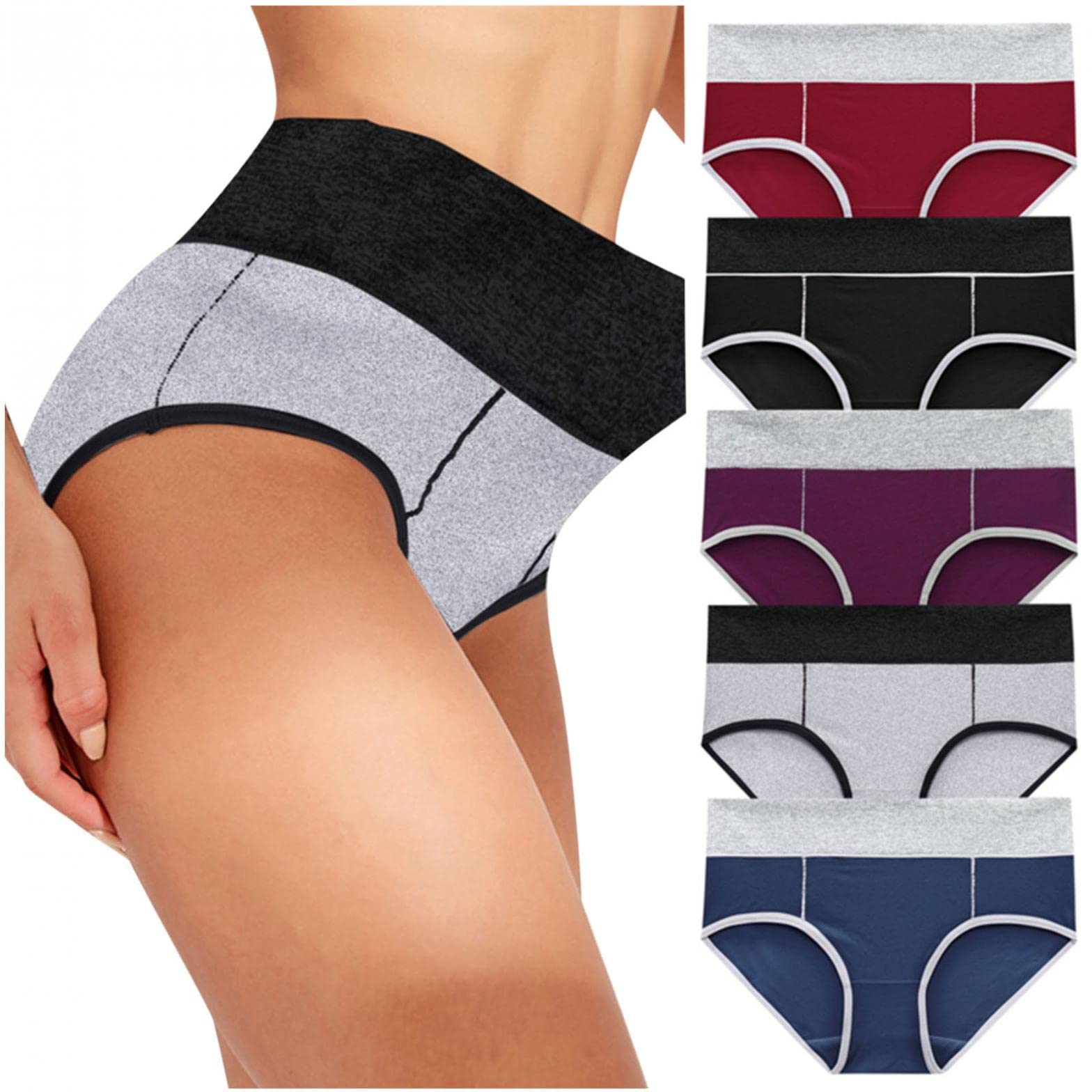 Seamless Cotton Women's Underwear 5-Pack - Mid Rise Stretch Briefs with Breathable Patchwork Design for All-Day Comfort | Perfect for Workout, Yoga & Everyday Wear