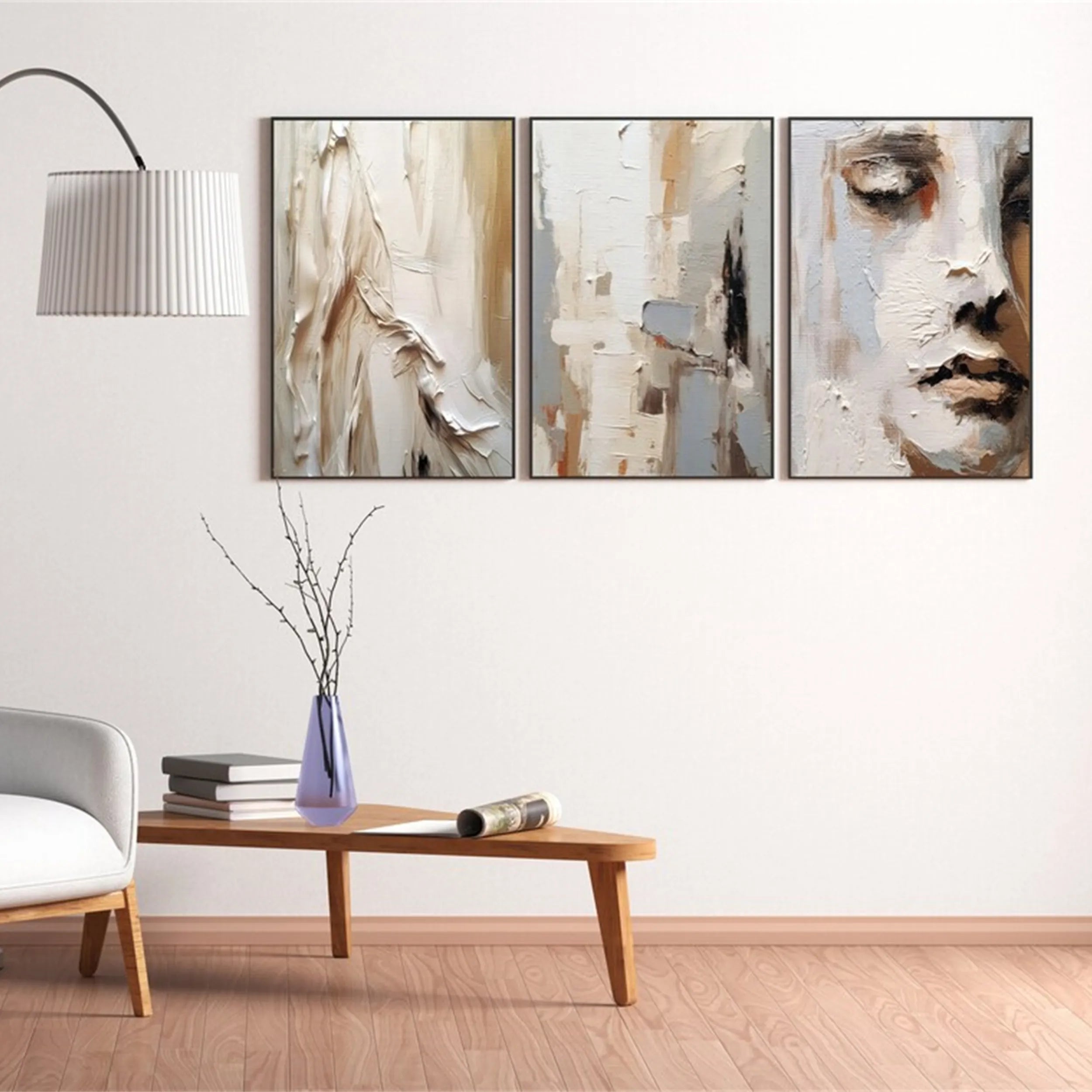 Abstract Tranquility Set of 3 Wall Art Paintings - Modern Minimalist Canvas Prints for Living Room, Bedroom & Office Decor #AB141
