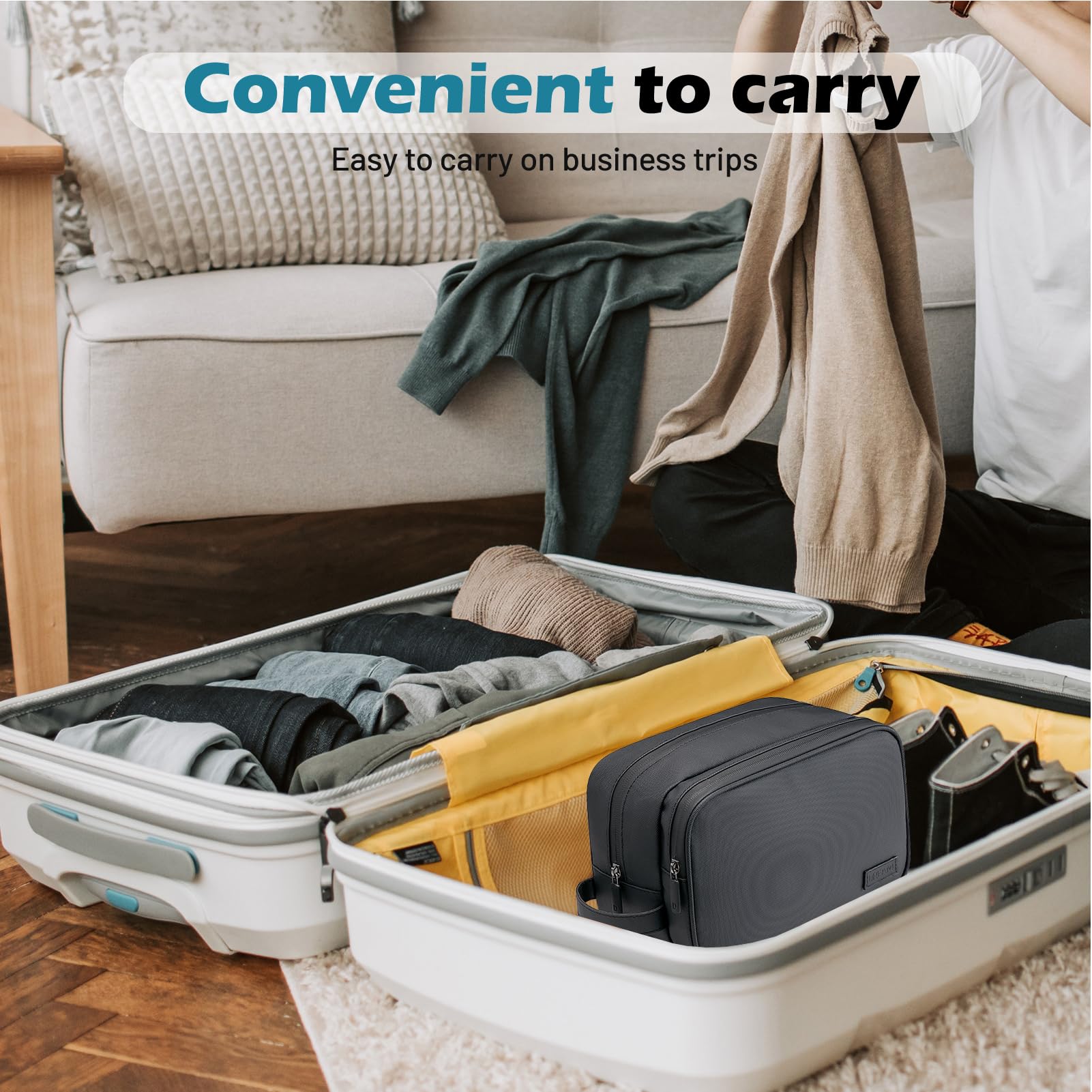 Waterproof Travel Toiletry Bag for Men & Women - PU Leather Dopp Kit & Shaving Organizer - Compact Size for Toiletries (Black) - Perfect for Airplane Carry-on, Gym, Camping & Business Trips