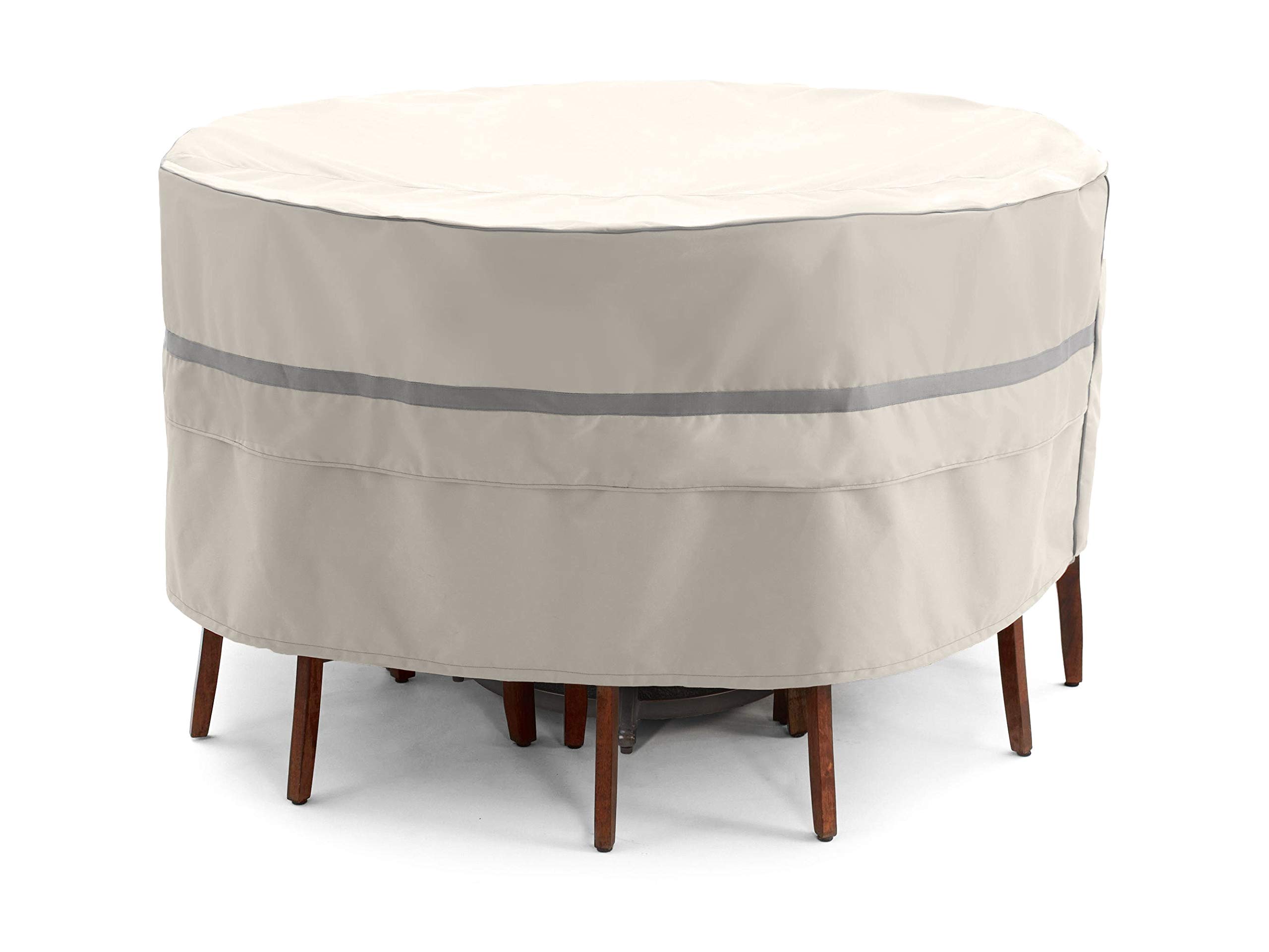Premium Oval Bistro Table & Chair Set Cover - Weatherproof Polyester with Drawcord Hem - Outdoor Patio Furniture Protection (Stone Color) - Perfect for Backyard, Garden, and Restaurant Outdoor Seating Areas