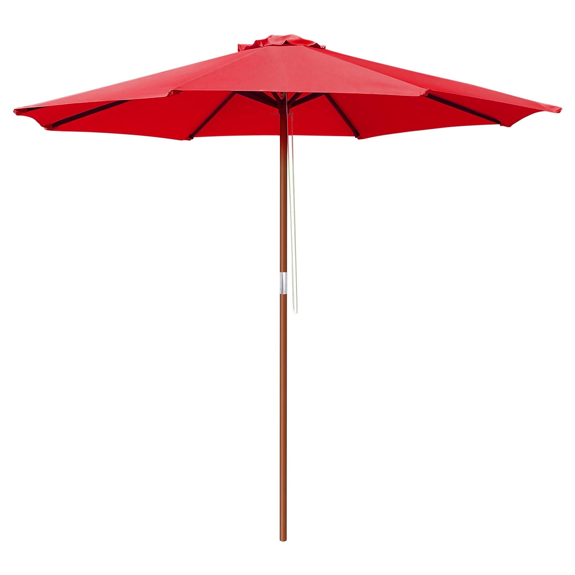 LCSA 8' 9' 13' Outdoor Wooden Umbrella with Wood Pole - Patio, Beach, Garden Sun Shade (9 Feet, Red) - Perfect for Poolside Lounging, Backyard BBQs, and Seaside Relaxation