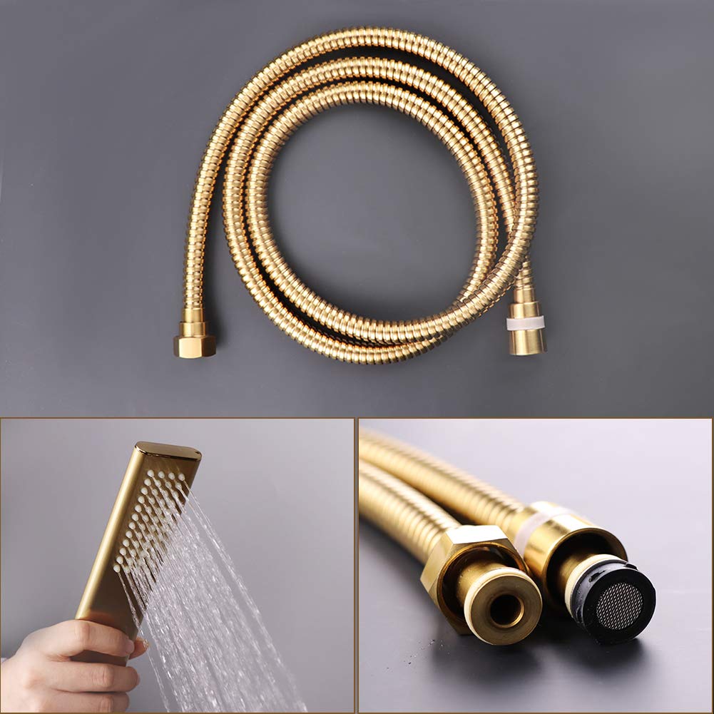 Brushed Gold Shower System - 12 Inch Rain Shower Head & Handheld Shower Combo with Pressure Balance Valve - Luxury Bathroom Faucet Set for Spa-Like Experience - Perfect for Master Bathroom Remodel or Modern Home Upgrade