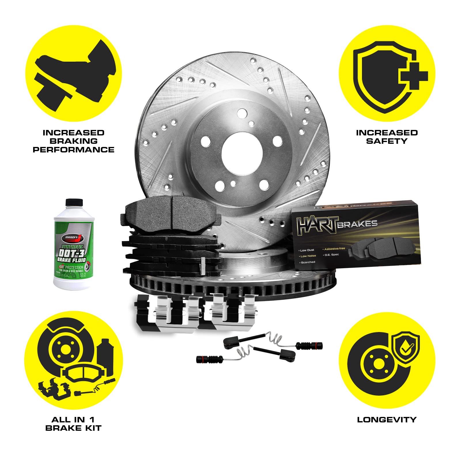 Hart PHC1.02003.53 Front Brake Pads and Rotors Kit - Semi-Metallic Brake System with Hardware & Sensor | Perfect for Sedans, SUVs & Trucks | Smooth Stopping Power for City Driving & Highway Safety
