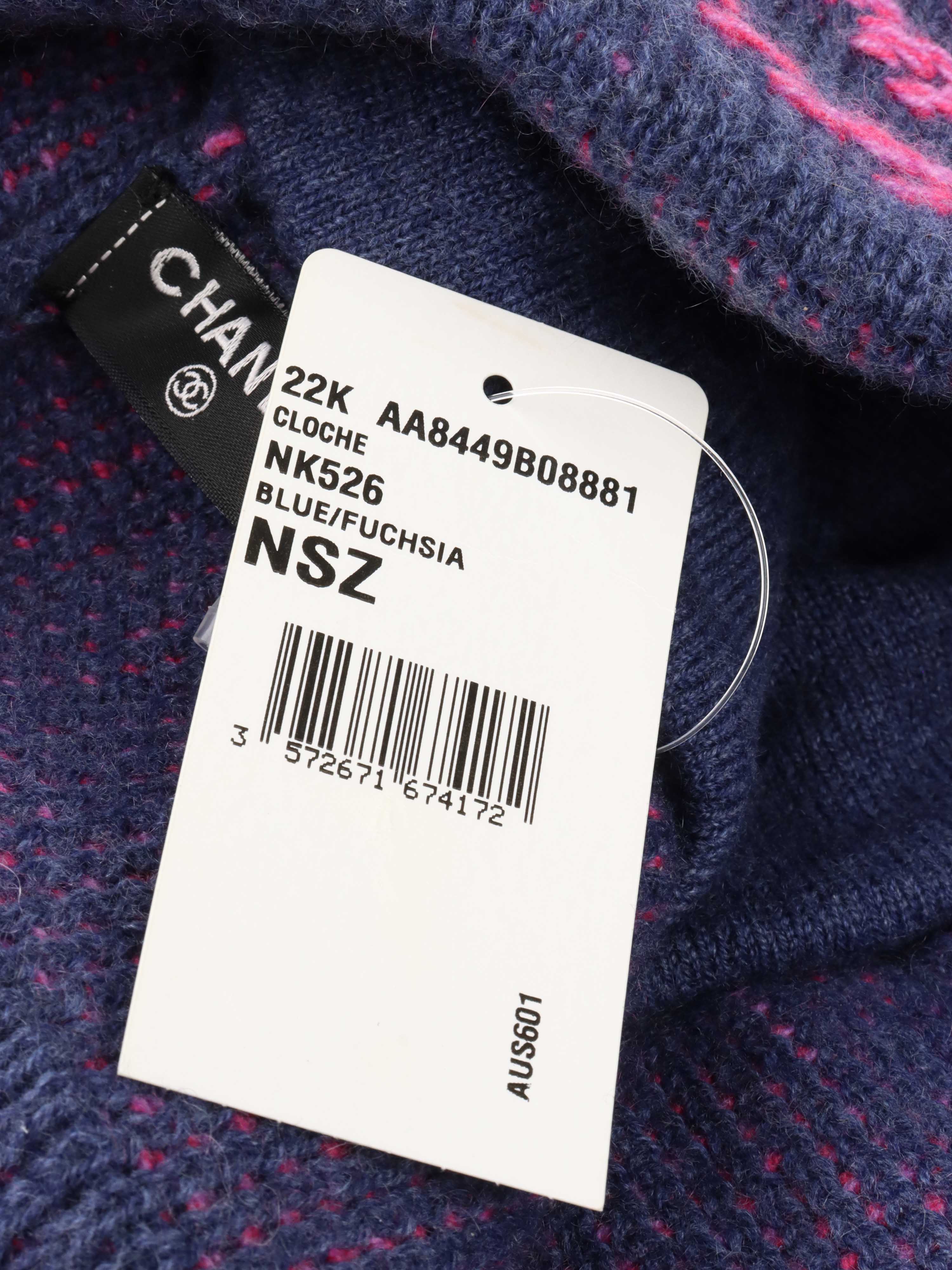 Chanel Navy and Fuchsia Beanie - Luxury Cashmere Winter Hat for Women - Perfect for Skiing, Snowboarding & Cold Weather Fashion