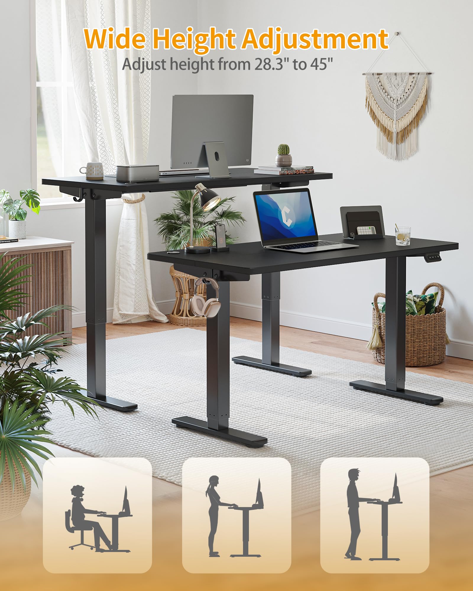 CubiCubi 48 x 24 Inches Electric Height Adjustable Standing Desk - Ergonomic Sit Stand Home Office Desk with Memory Controller, Black | Perfect for Remote Work, Gaming & Study Workstation