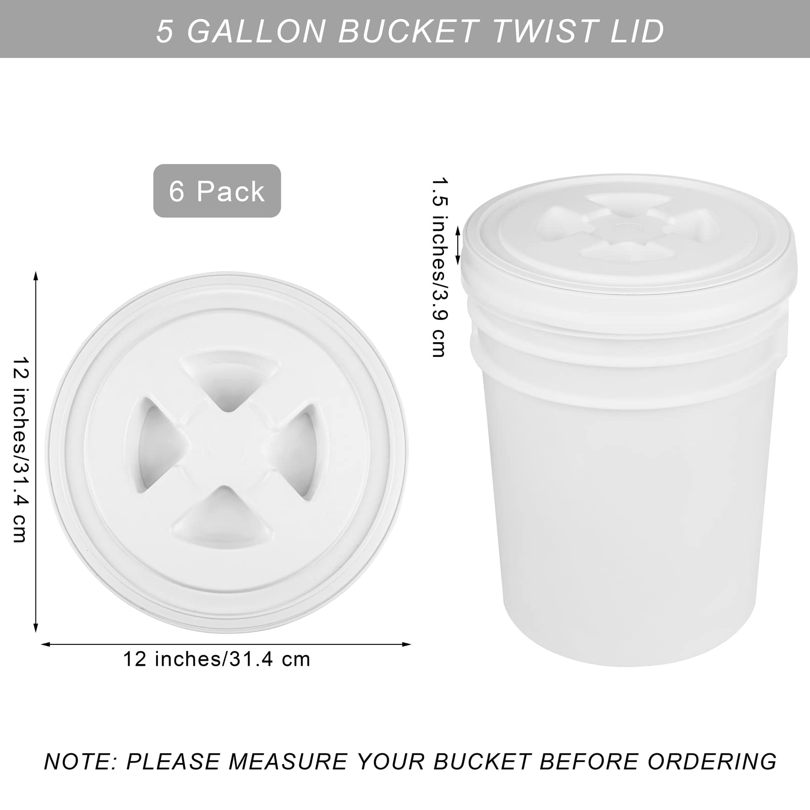 **Aodaer 6-Piece 5-Gallon Leak-Proof Screw Top Bucket Lids Set - White Plastic Storage Lids for Cereals, Grain, Pet Food, Coatings & Paint - Ideal for Home, Farm & Industrial Use**