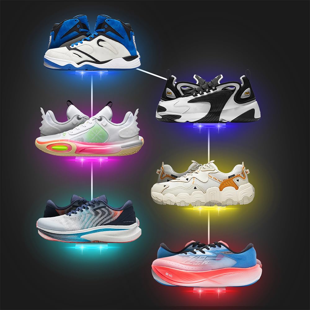 6Pcs LED Floating Shoe Display Shelf - 8 x 3.9 Inch Clear Acrylic Wall Mounted Sneaker Rack with 15 Screw Kits - Glowing Levitating Shelves for Bedroom, Gaming Room, Shoe Store & Retail Display - Perfect for Sneaker Collection and Modern Home Decor