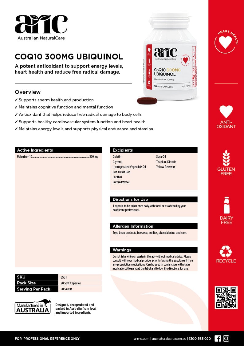 Australian Natural Care Ubiquinol CoQ10 300mg Supplement - Premium Heart Health & Energy Support for Adults - Perfect for Daily Wellness & Active Lifestyle